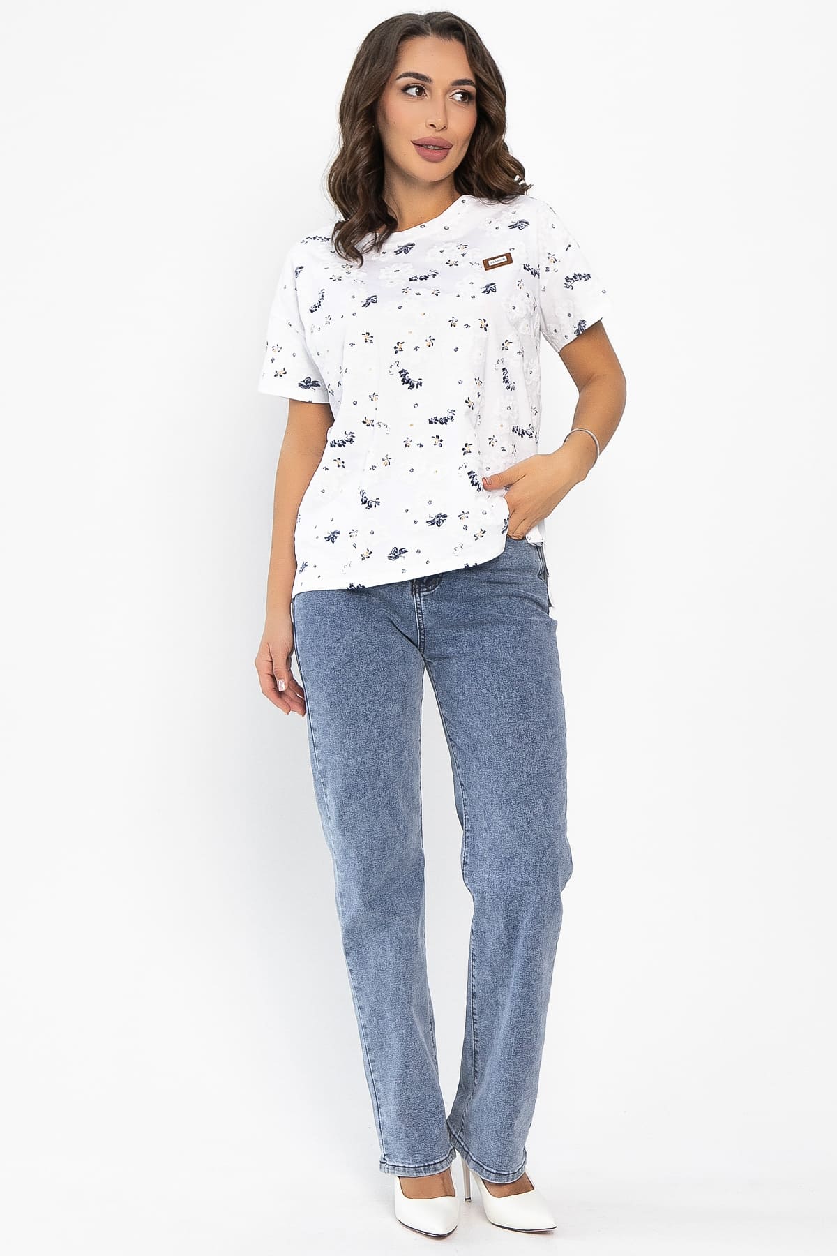 Футболка Мэнси (белая/цветы) Б14127-4М