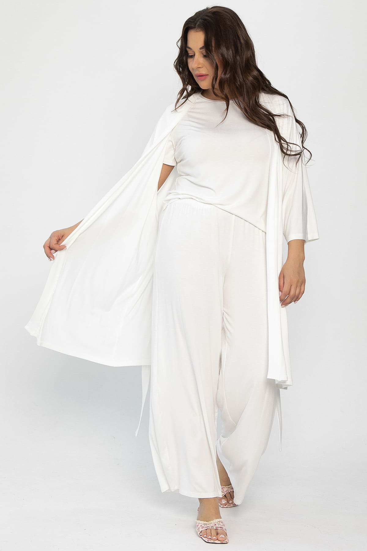 Брюки-палаццо для дома Шелк вискозы (молочные) Б14498-52М