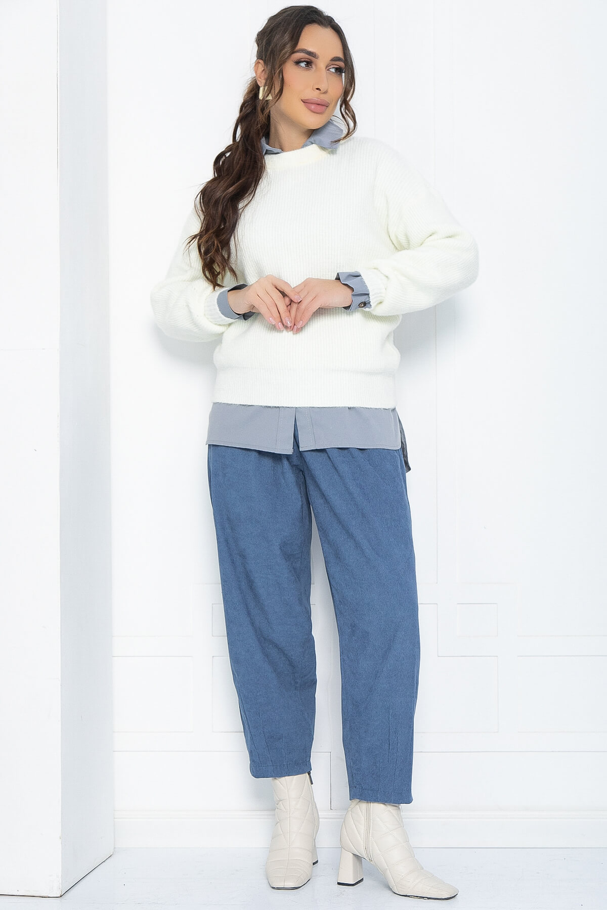 Брюки бохо широкие (голубые) Б10843