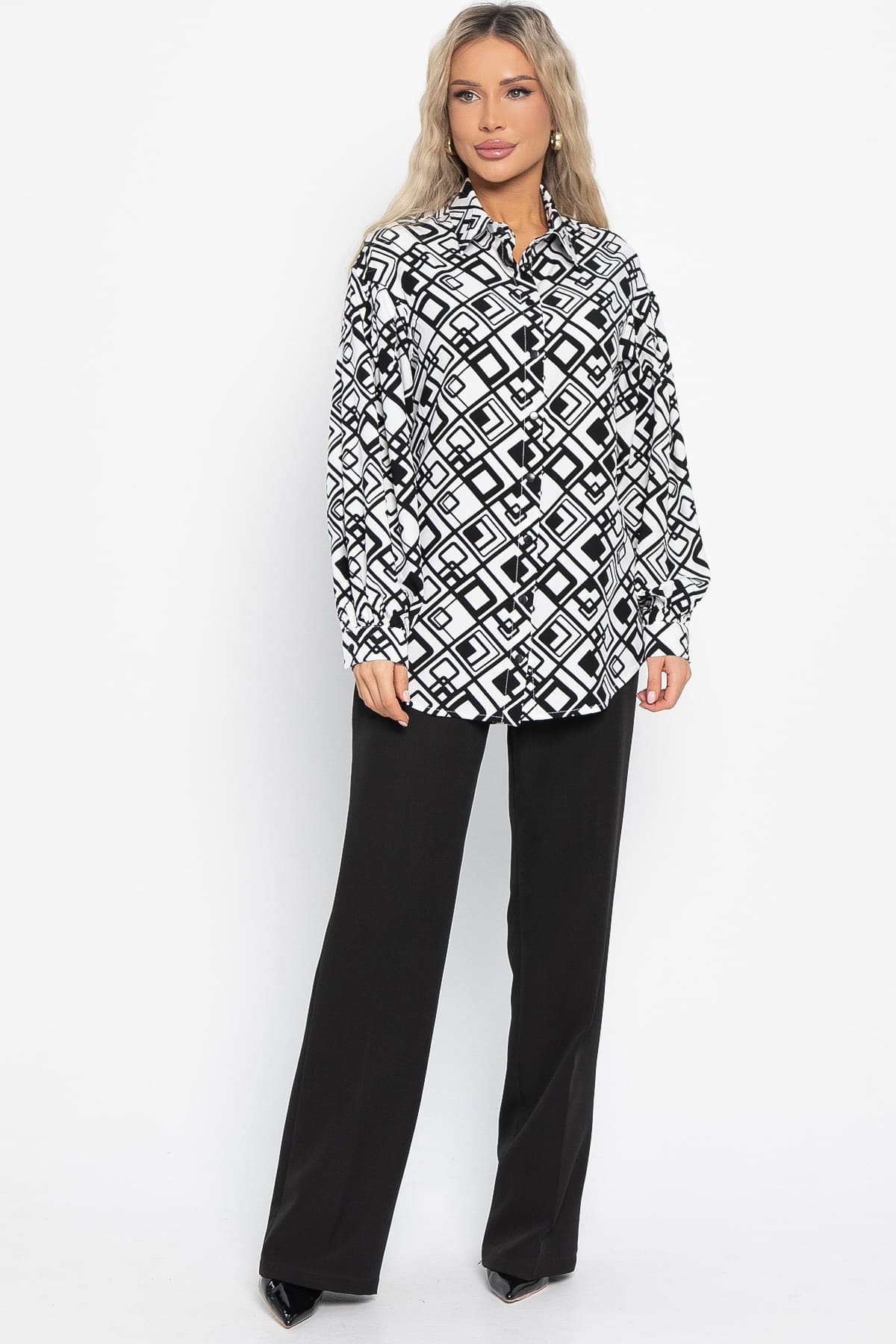 Блуза хлопковая Танец линий (черно-белая) Б14856-14М