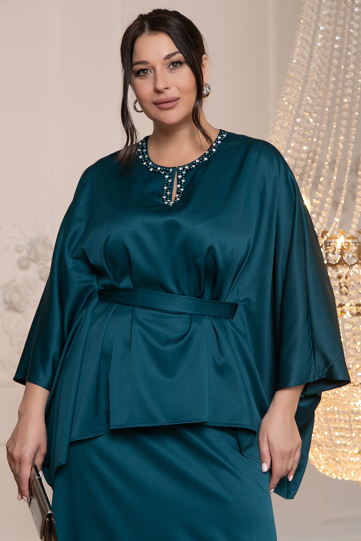 Костюм с юбкой Альсия (изумрудный) К14392-5М