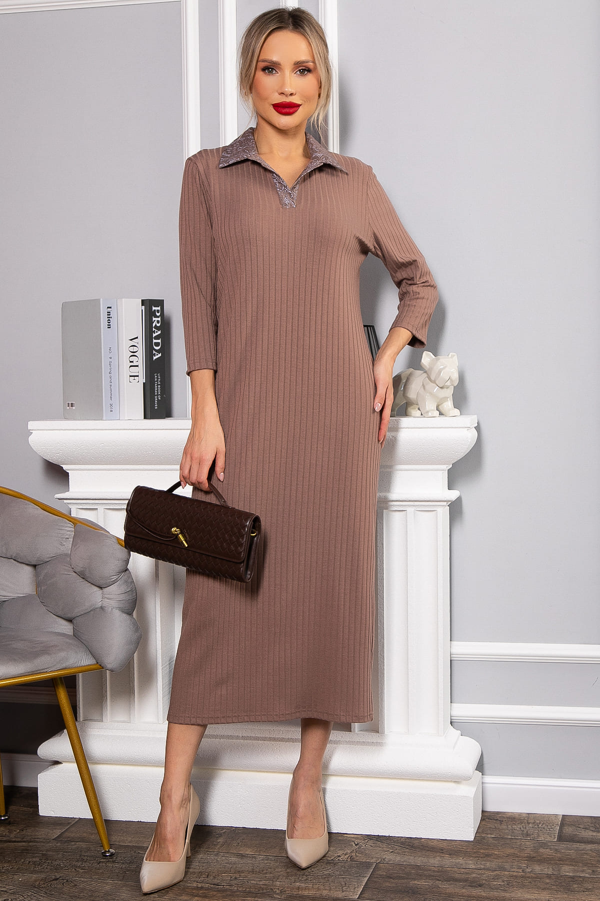 Платье трикотажное Каприччио (коричневое) П14591-10М