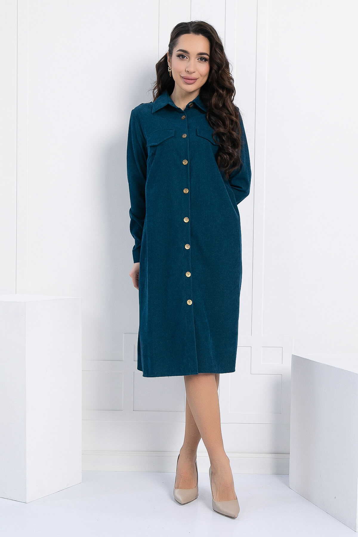 Платье-рубашка В большом городе (сине-зеленое) П12798М