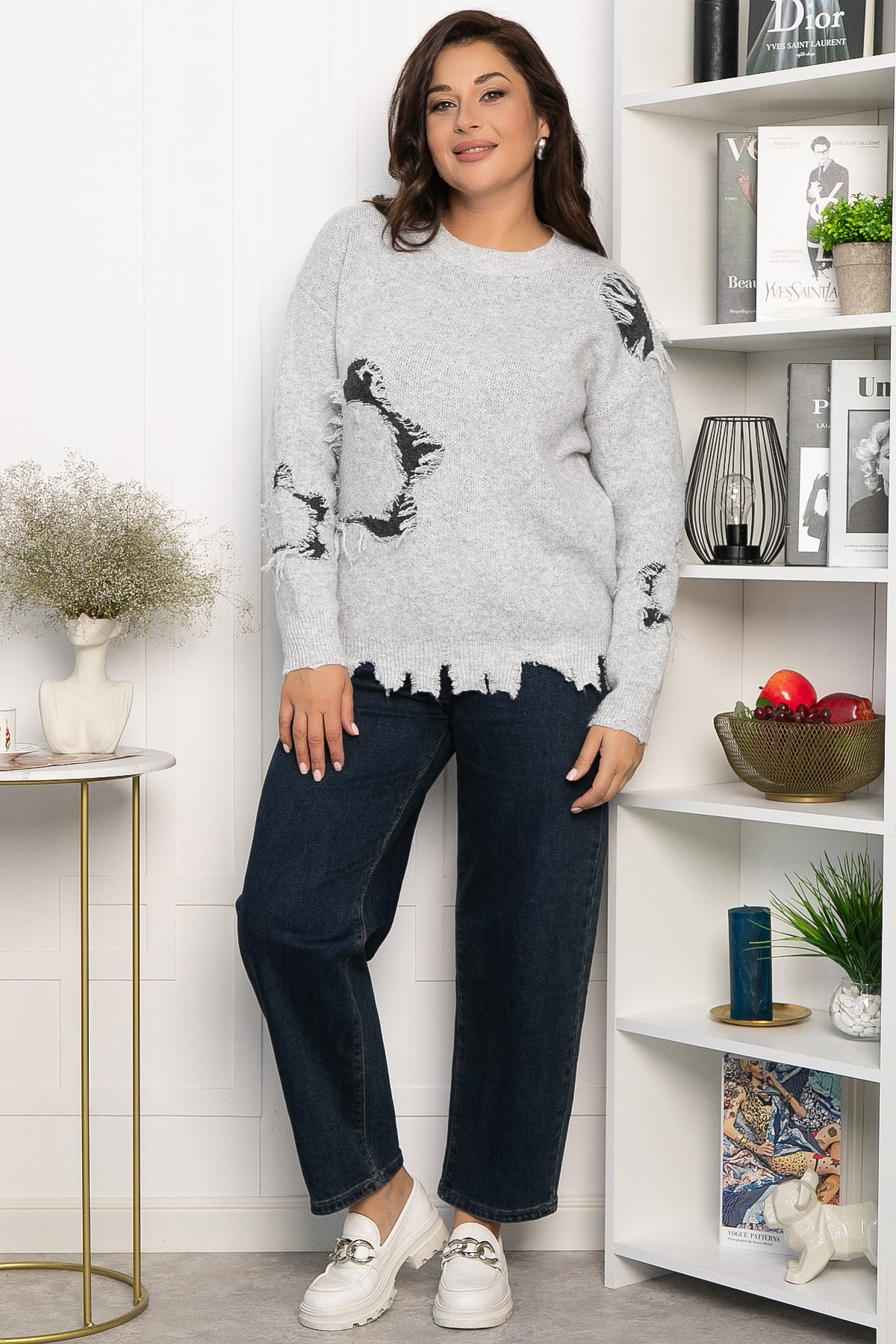 Свитер рваный Наиль (серый) Б14562-13М