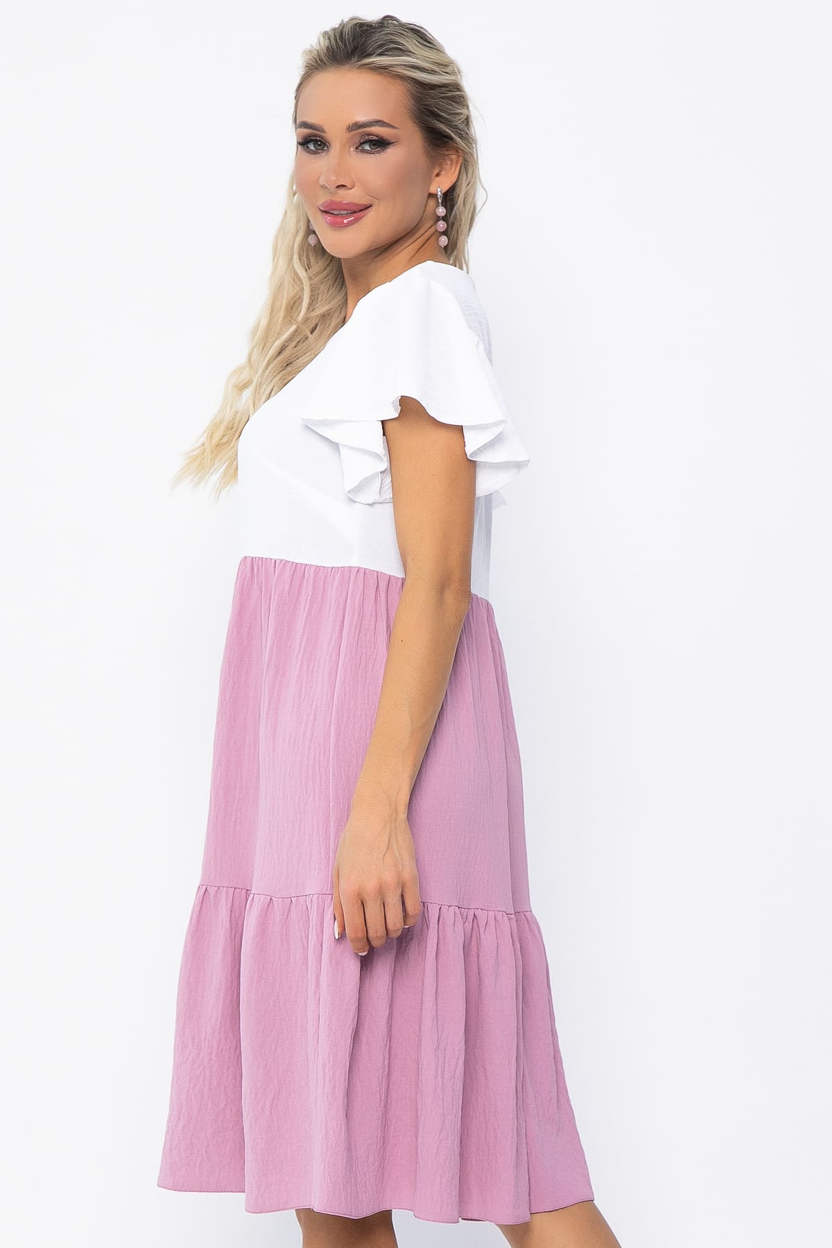 Платье Ветер перемен (бело-розовое) П13586-4М