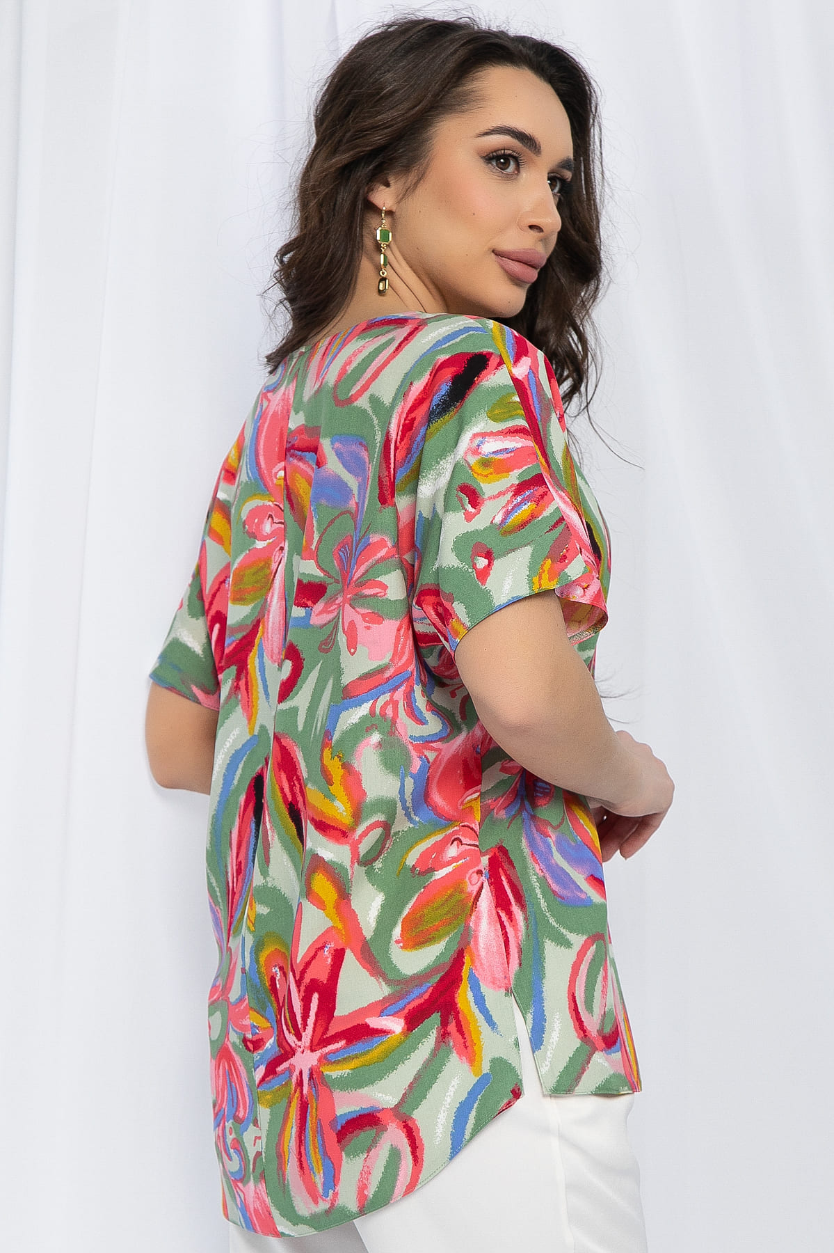 Блуза Маргоша (зелено-розовая) Б13153-16М