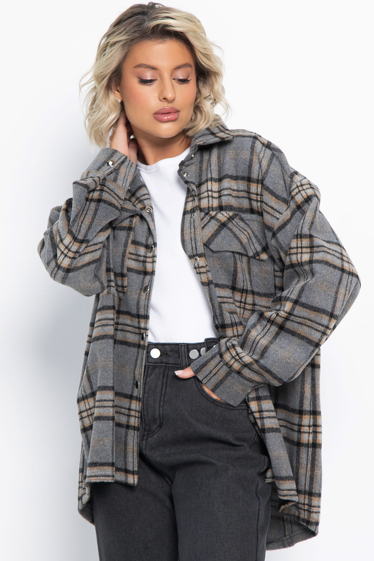 Пальто-рубашка Хармони (серо-бежевая) Б15041-5М