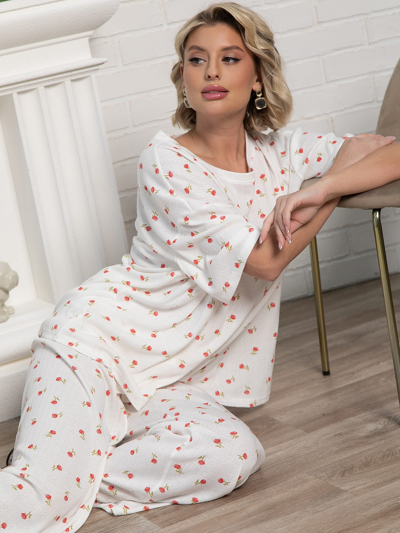 Костюм домашний с брюками Мона (белый) К15209-1М