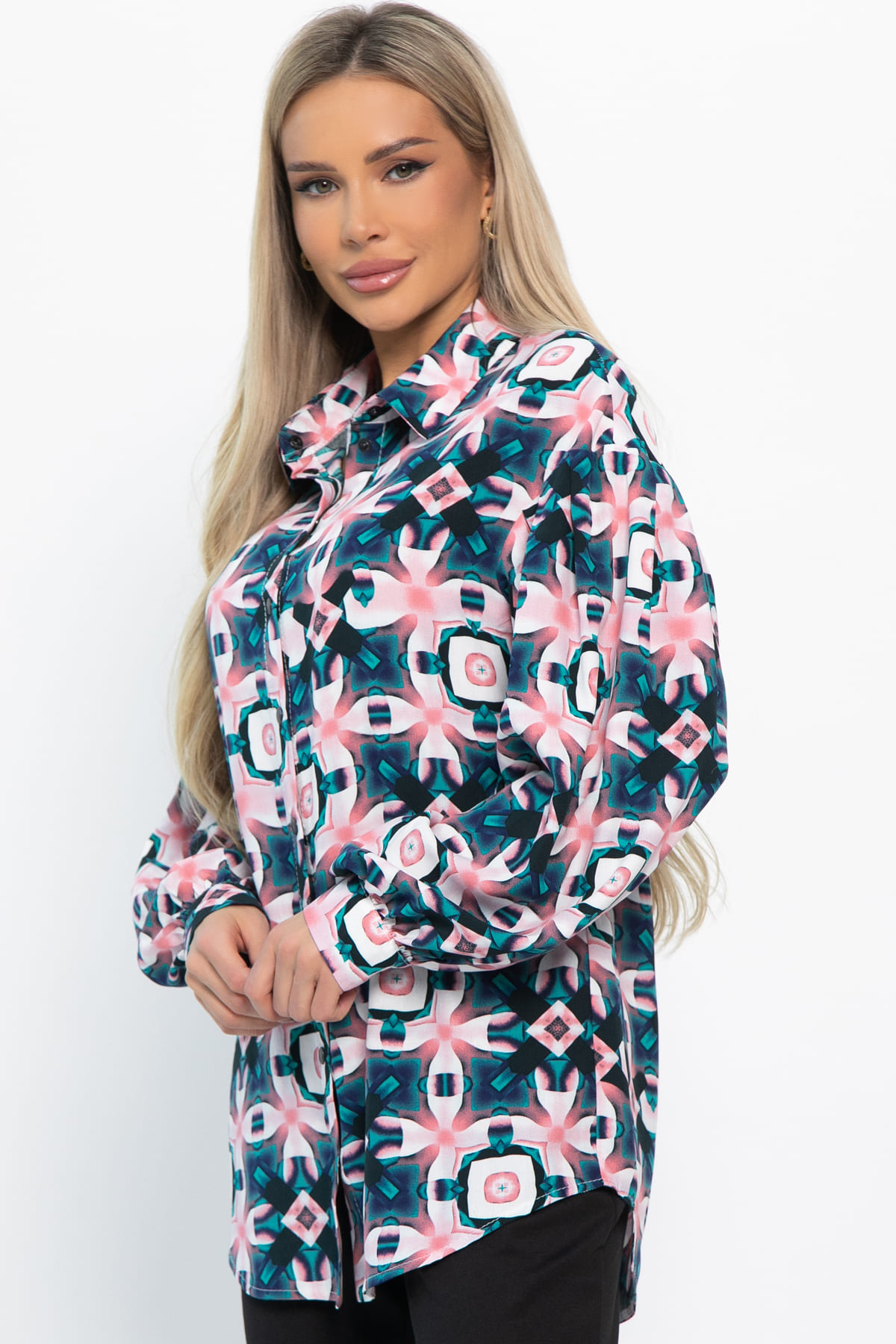 Блуза хлопковая Танец линий (зеленая) Б14857-14М