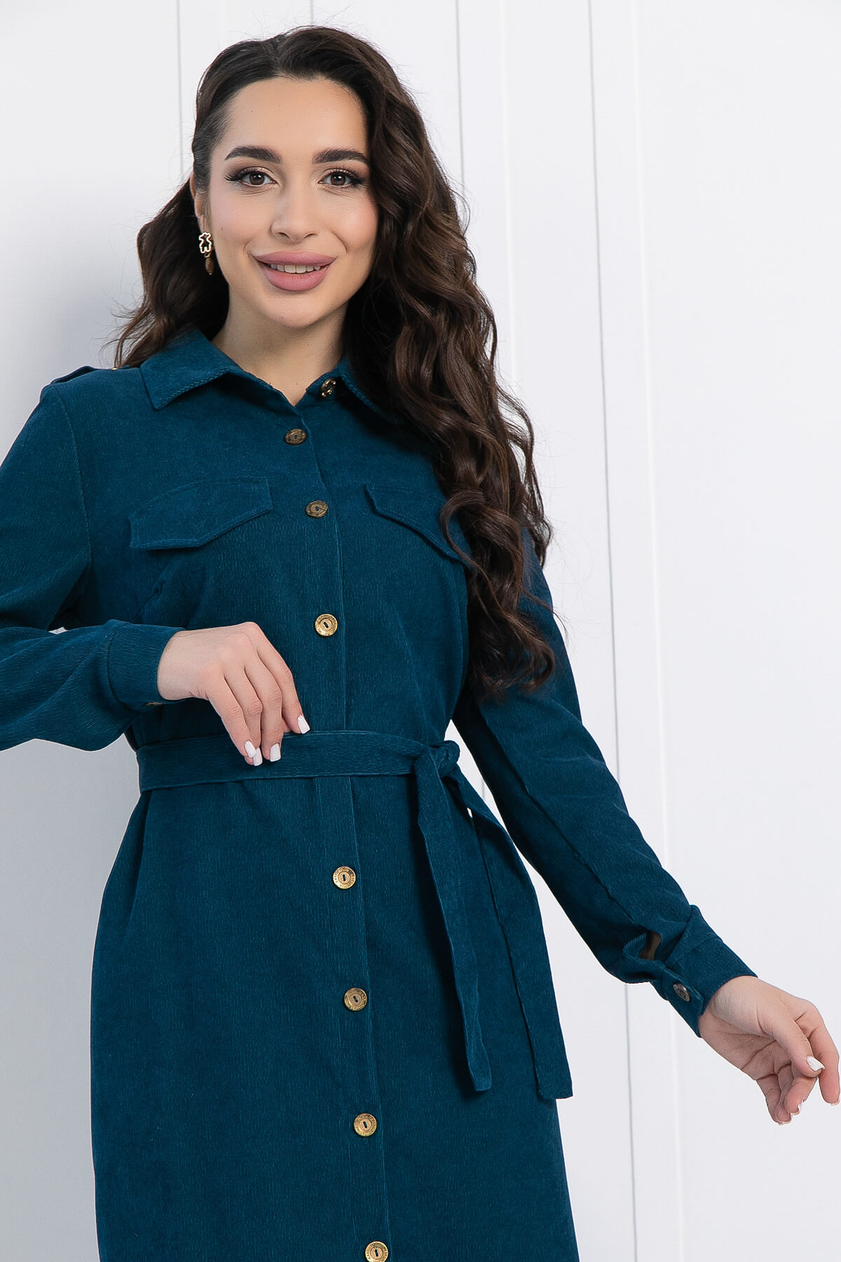 Платье-рубашка В большом городе (сине-зеленое) П12798М