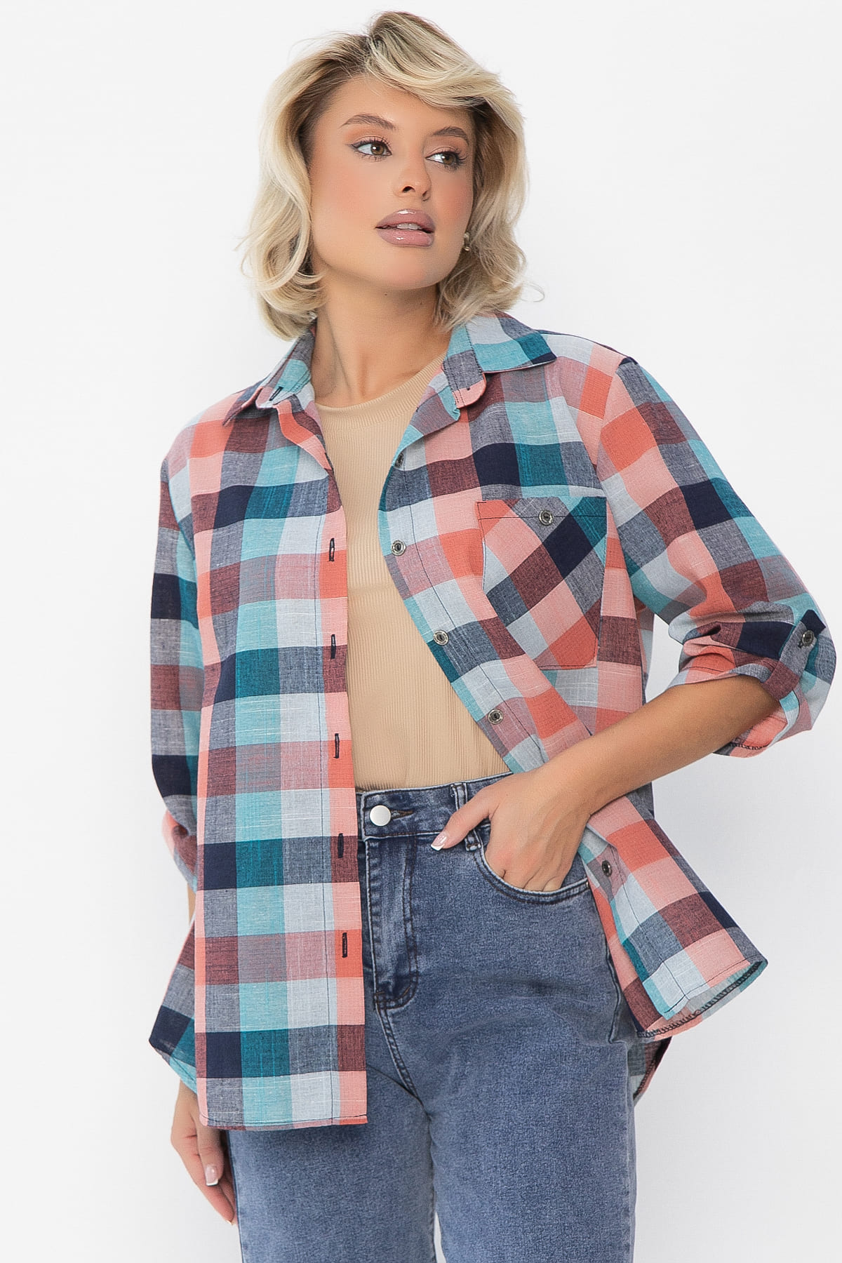 Рубашка Аланта НЬЮ (зелено-оранжевая) Б14038-18М