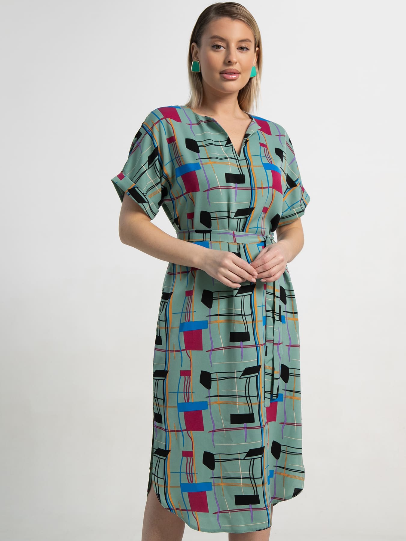 Платье Геометрия стиля (зеленое) П15602-6М