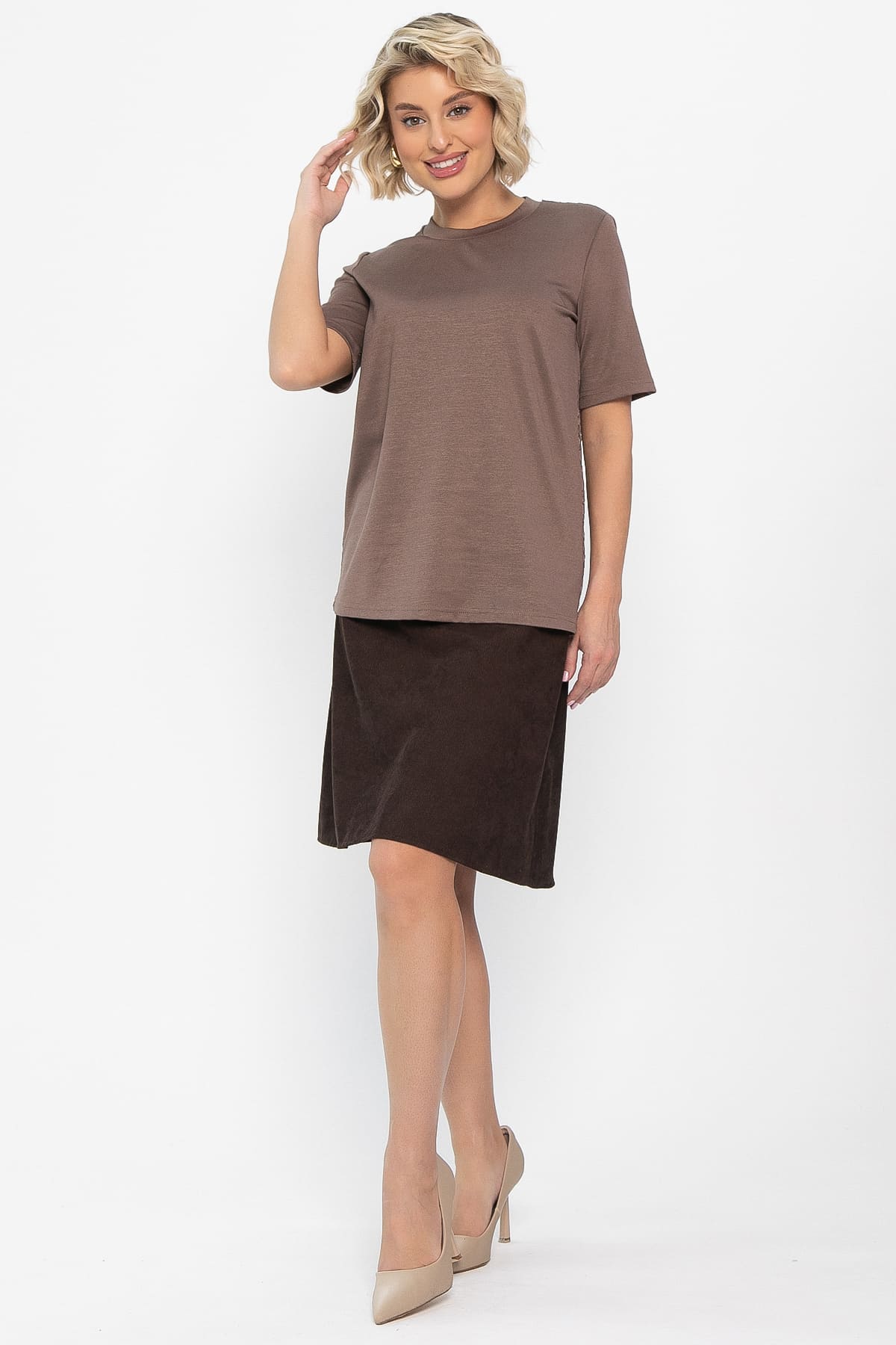 Футболка кружевная Нэсти (коричневая) Б14656-10М