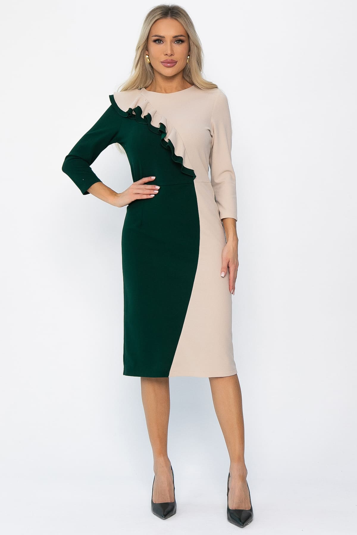 Платье Эванесса (зелено-бежевое) П12742-35М