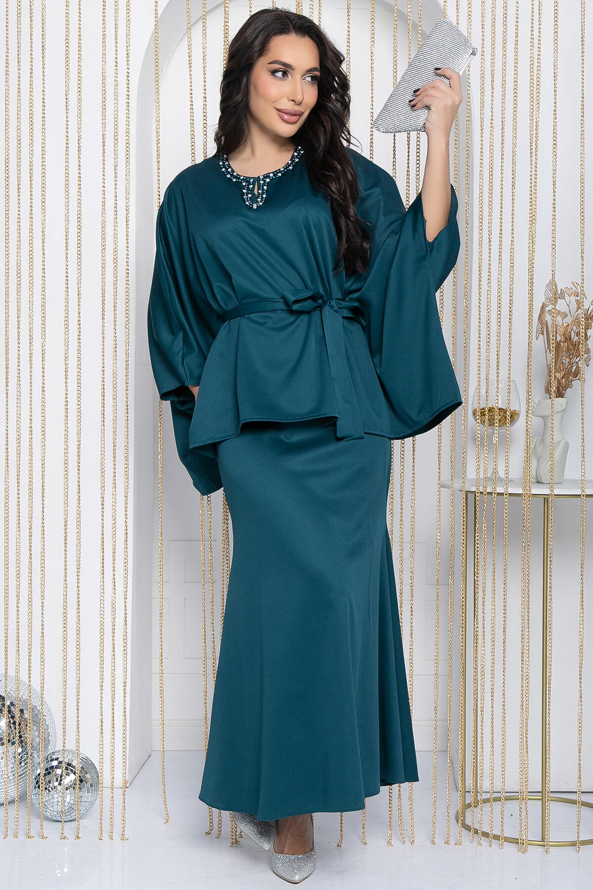 Костюм с юбкой Альсия (изумрудный) К14392-5М