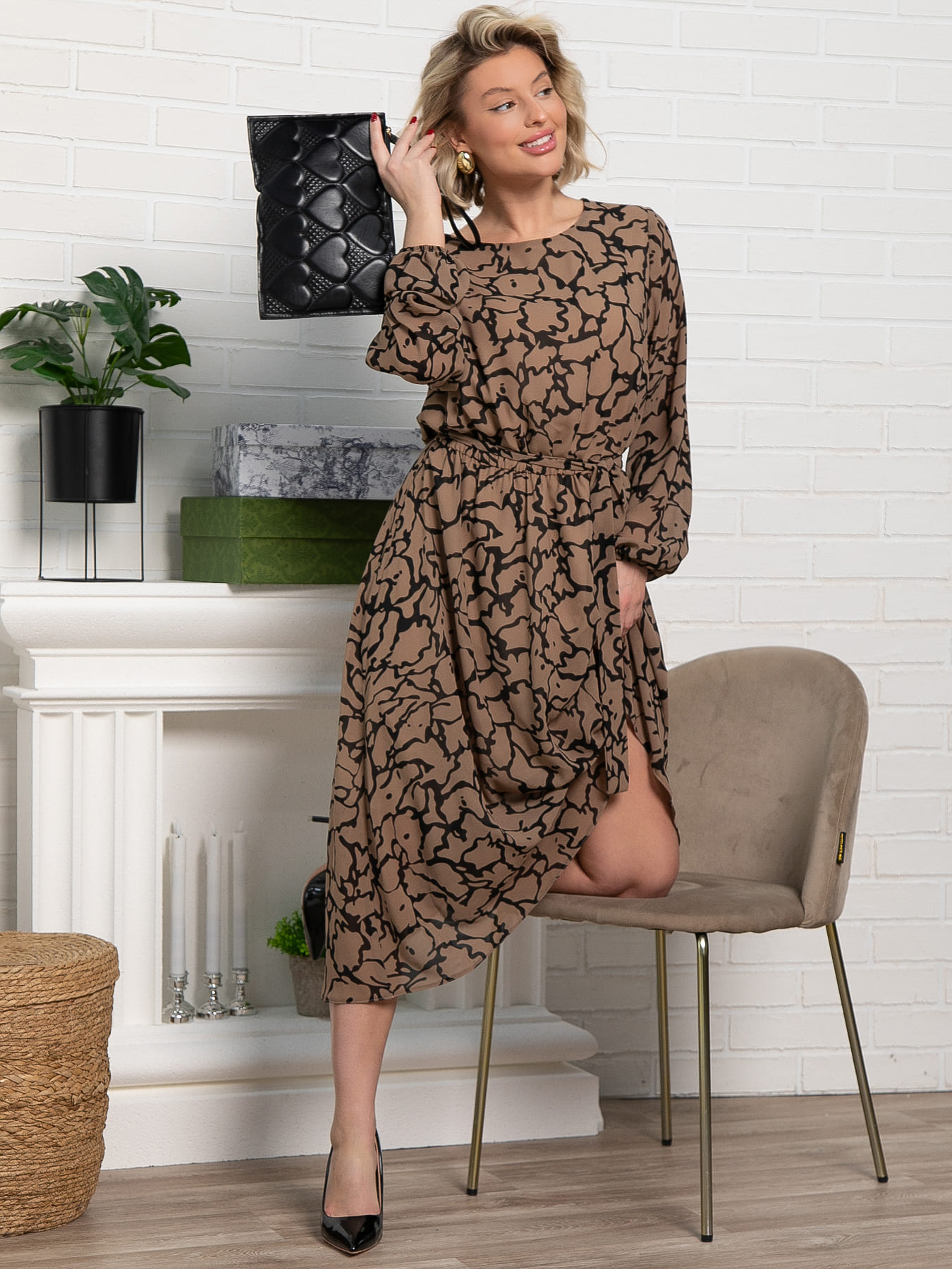 Платье Идиллия (бежево-черное) П15378-16М