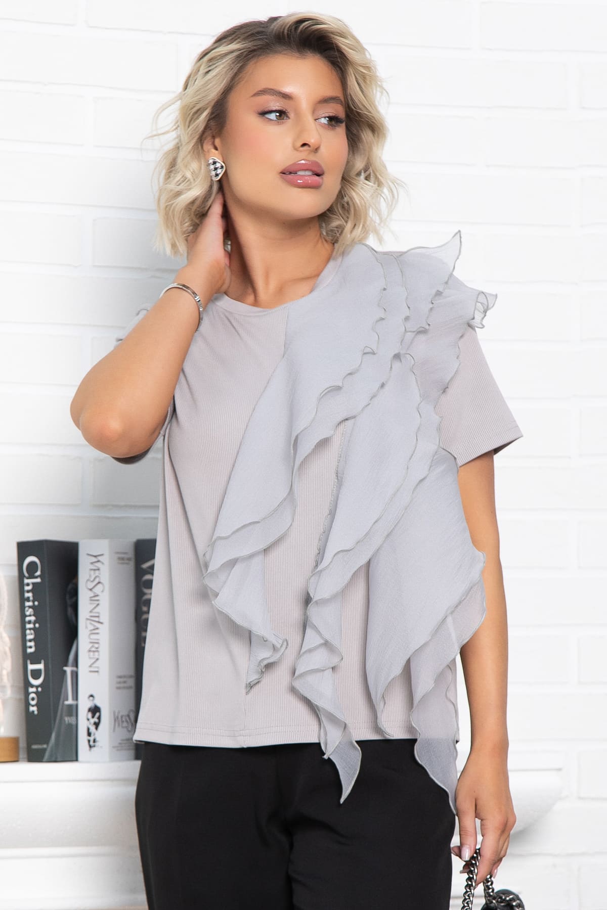 Блуза праздничная Риана ХИТ (серо-бежевая) Б15079-5М