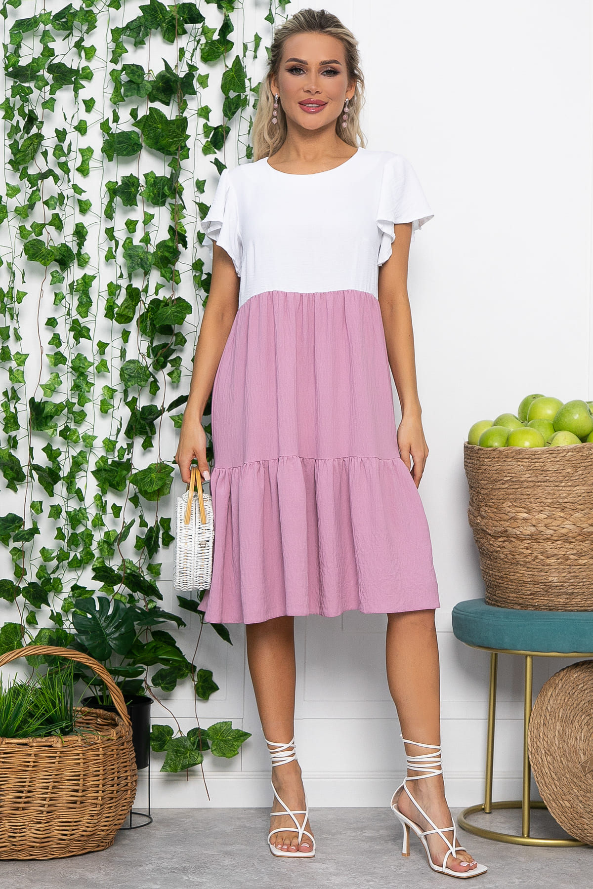 Платье Ветер перемен (бело-розовое) П13586-4М