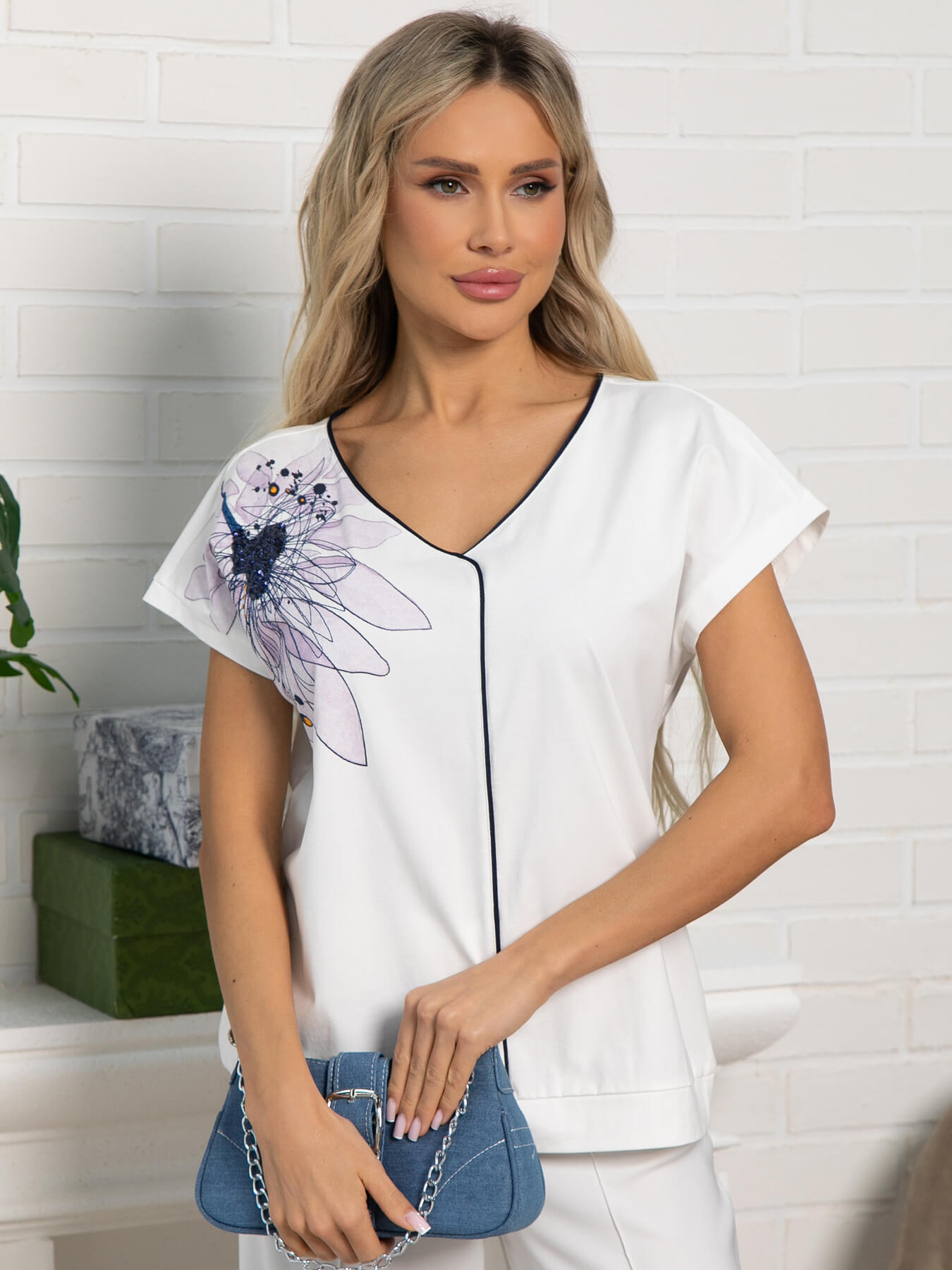 Блуза Капли росы (бело-розовая) Б15563-18М