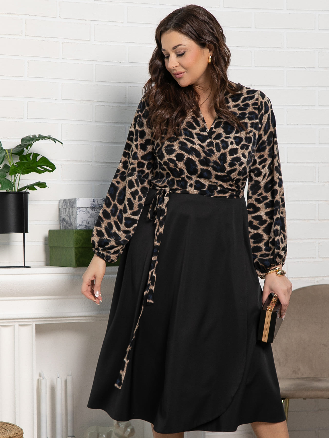 Платье Клеопатра (черное/лео) П15226-13М