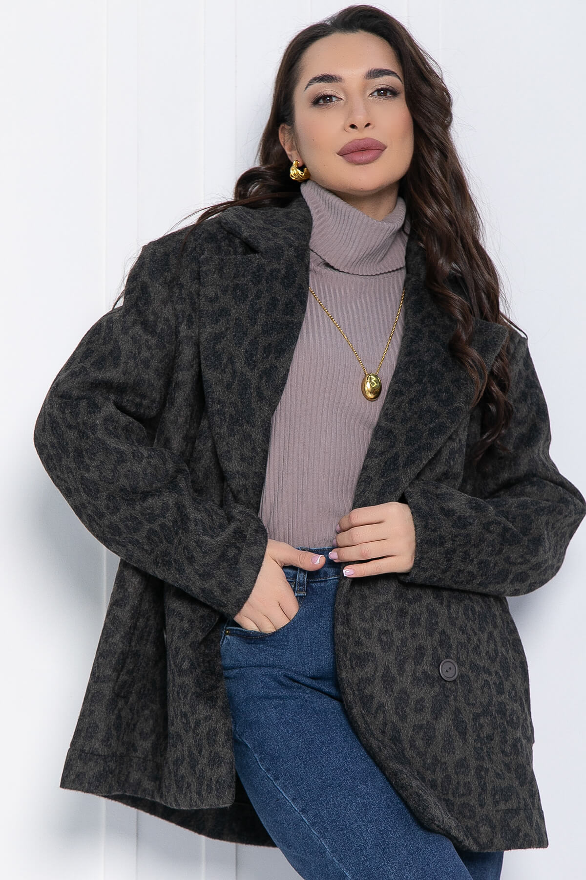 Пальто Я в теме (серый/лео) Б12632-7