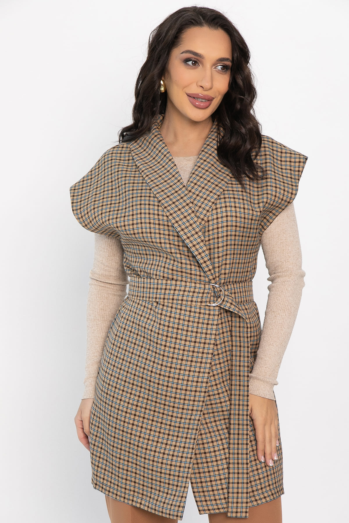 Жилет костюмный Жюлли (бежевый/клетка) Б14490-4М