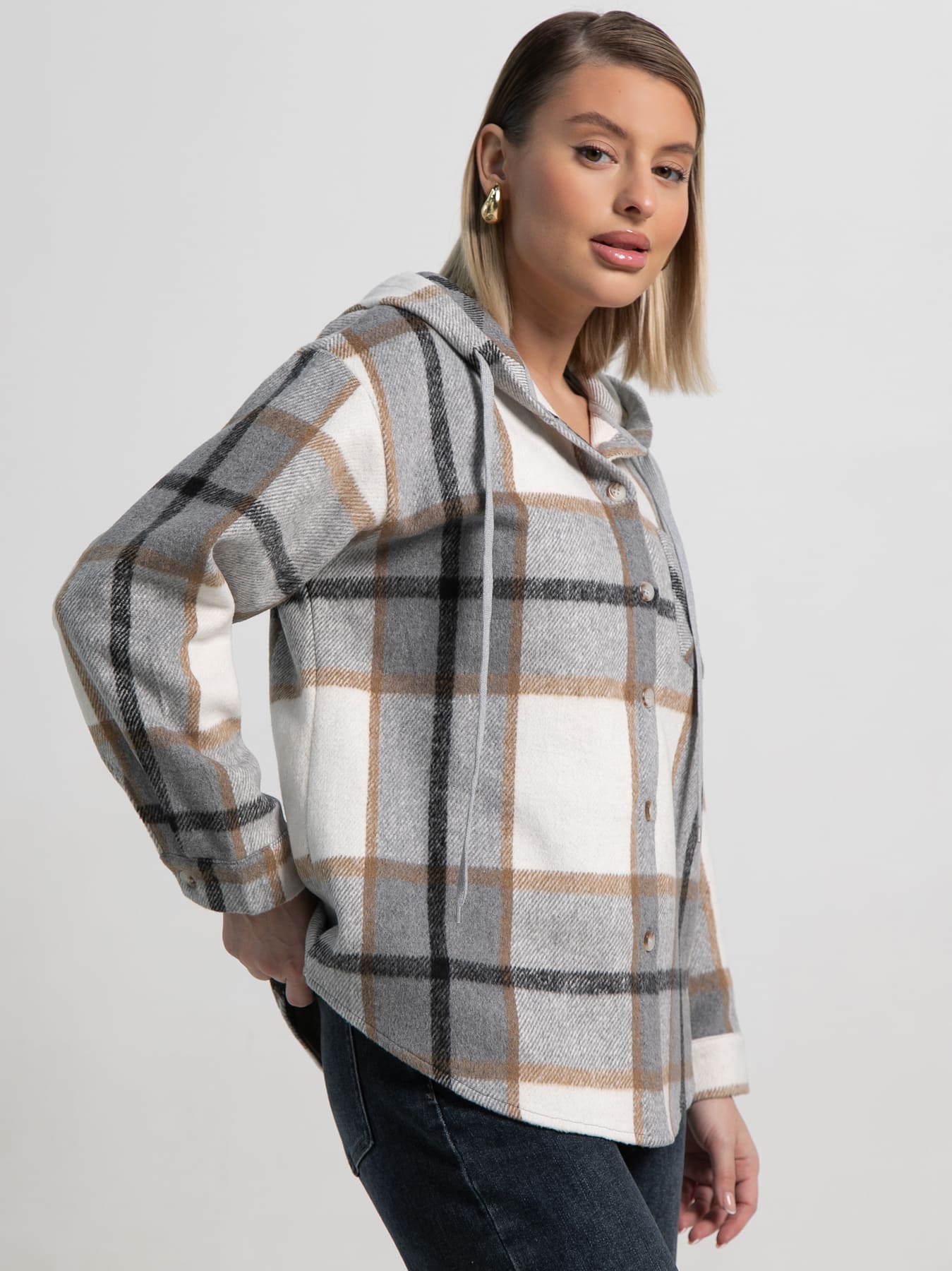 Рубашка теплая с капюшоном Олиссия (серая) Б15504-18М