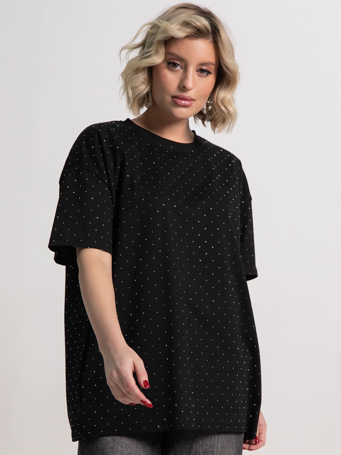 Футболка Ия (черная/стразы) Б15236-4М
