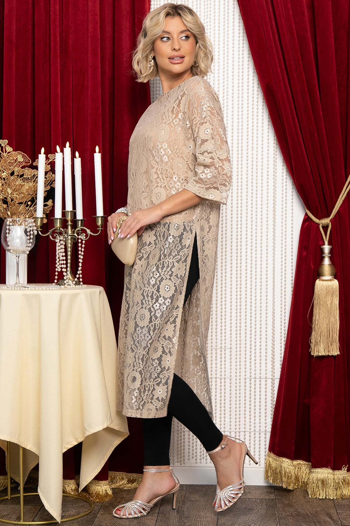 Платье-туника кружевное Ортея (бежевое) П14754-10М