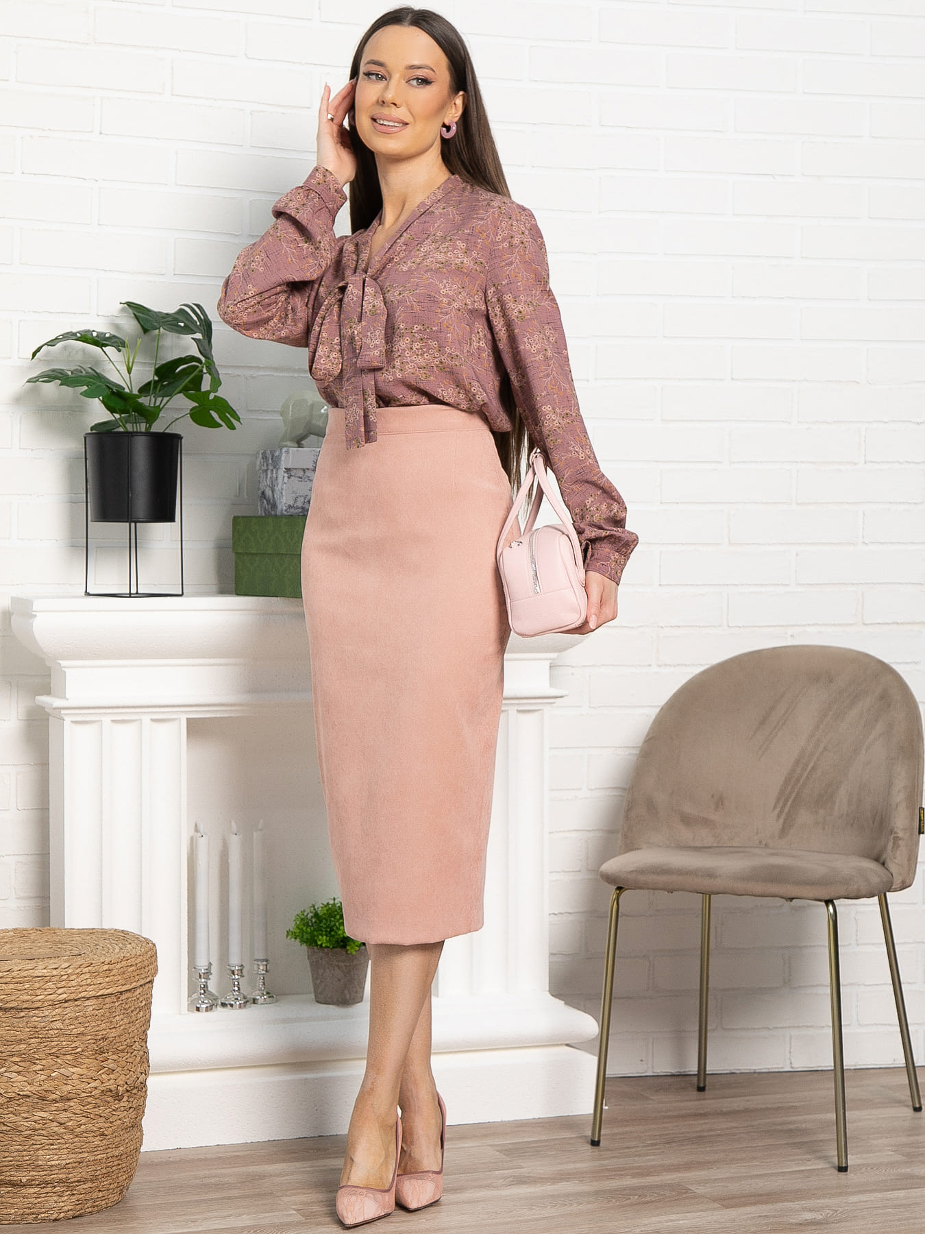 Рубашка с бантом Рузанна (серо-красная) Б15245-10М