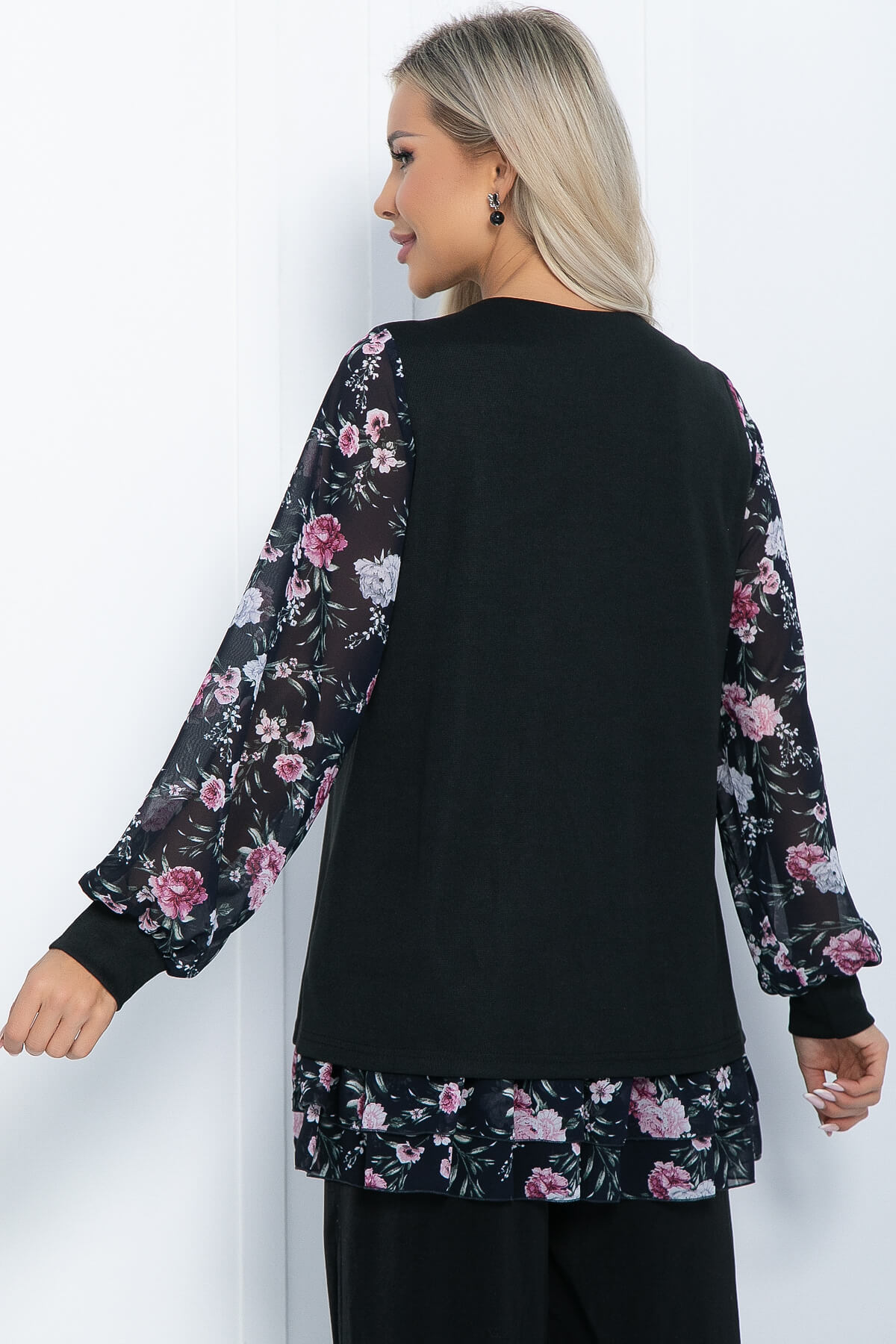 Блуза Хелли (черная/пионы) Б11363