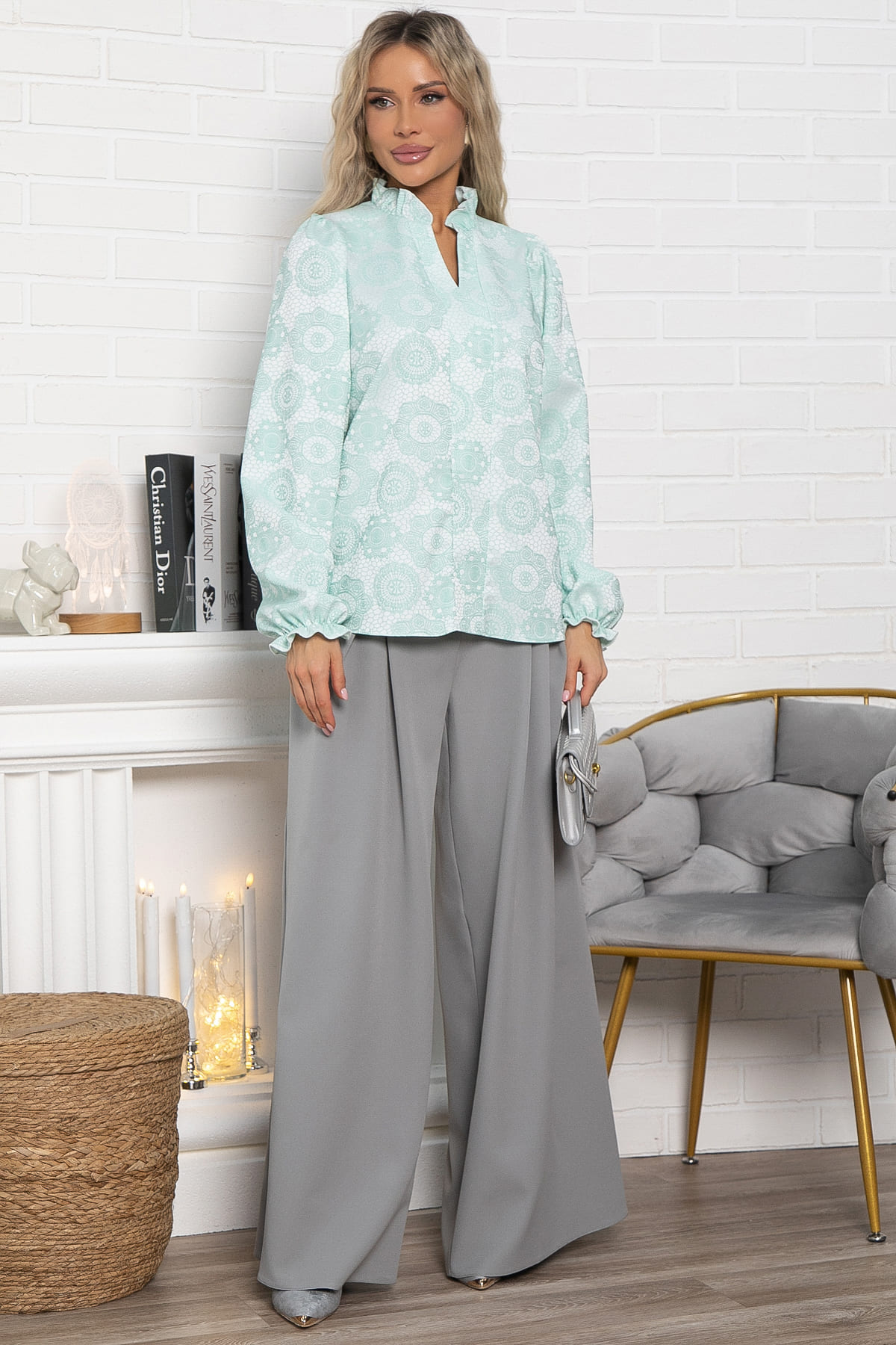 Блуза Доменика (бело-мятная) Б15017-18М