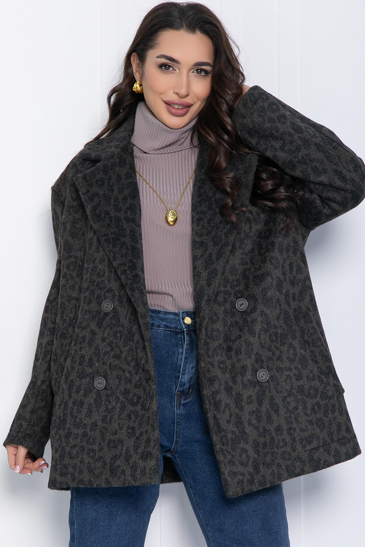 Пальто Я в теме (серый/лео) Б12632-7