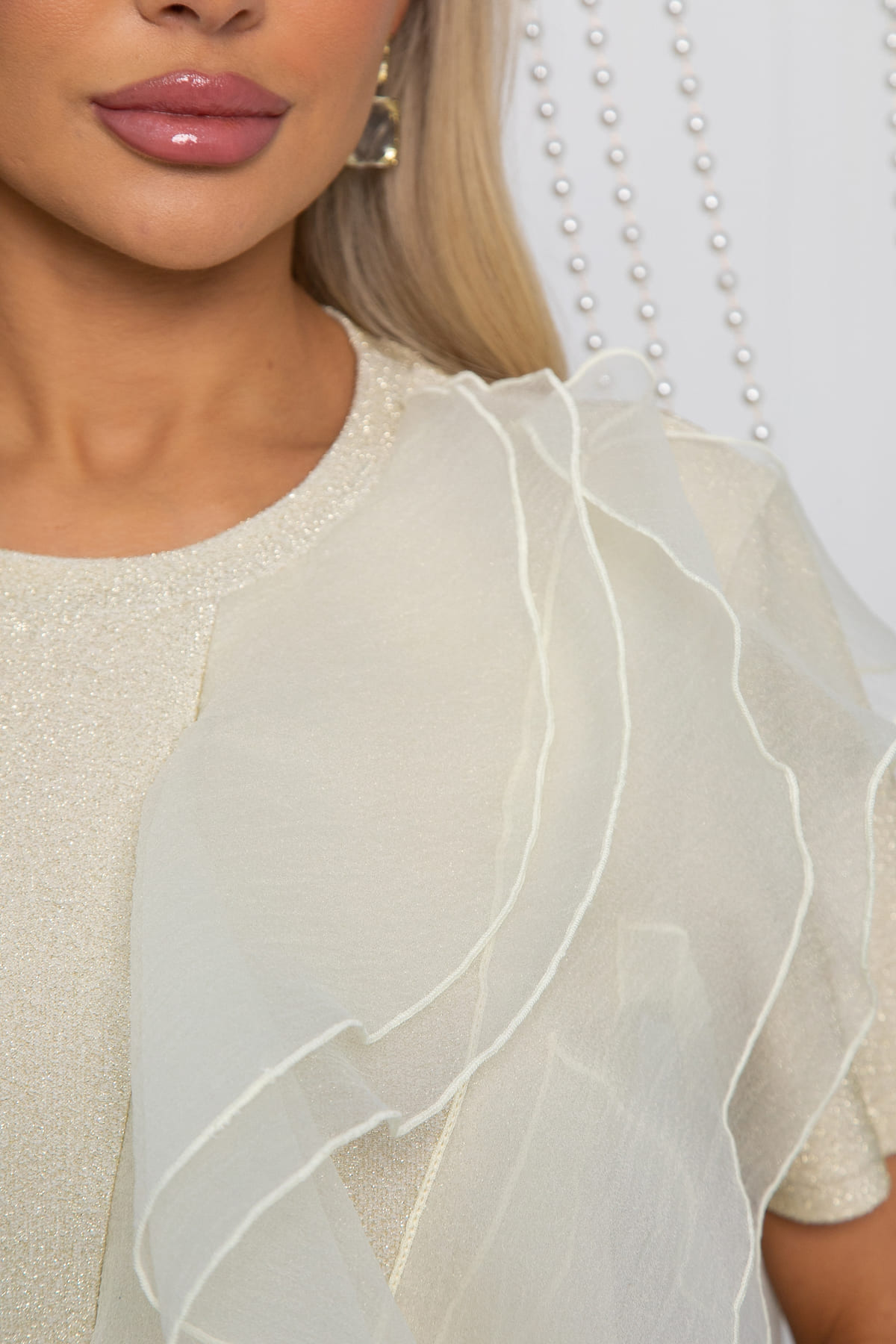 Блуза праздничная трикотажная Риана (бежевое золото) Б14619-5М