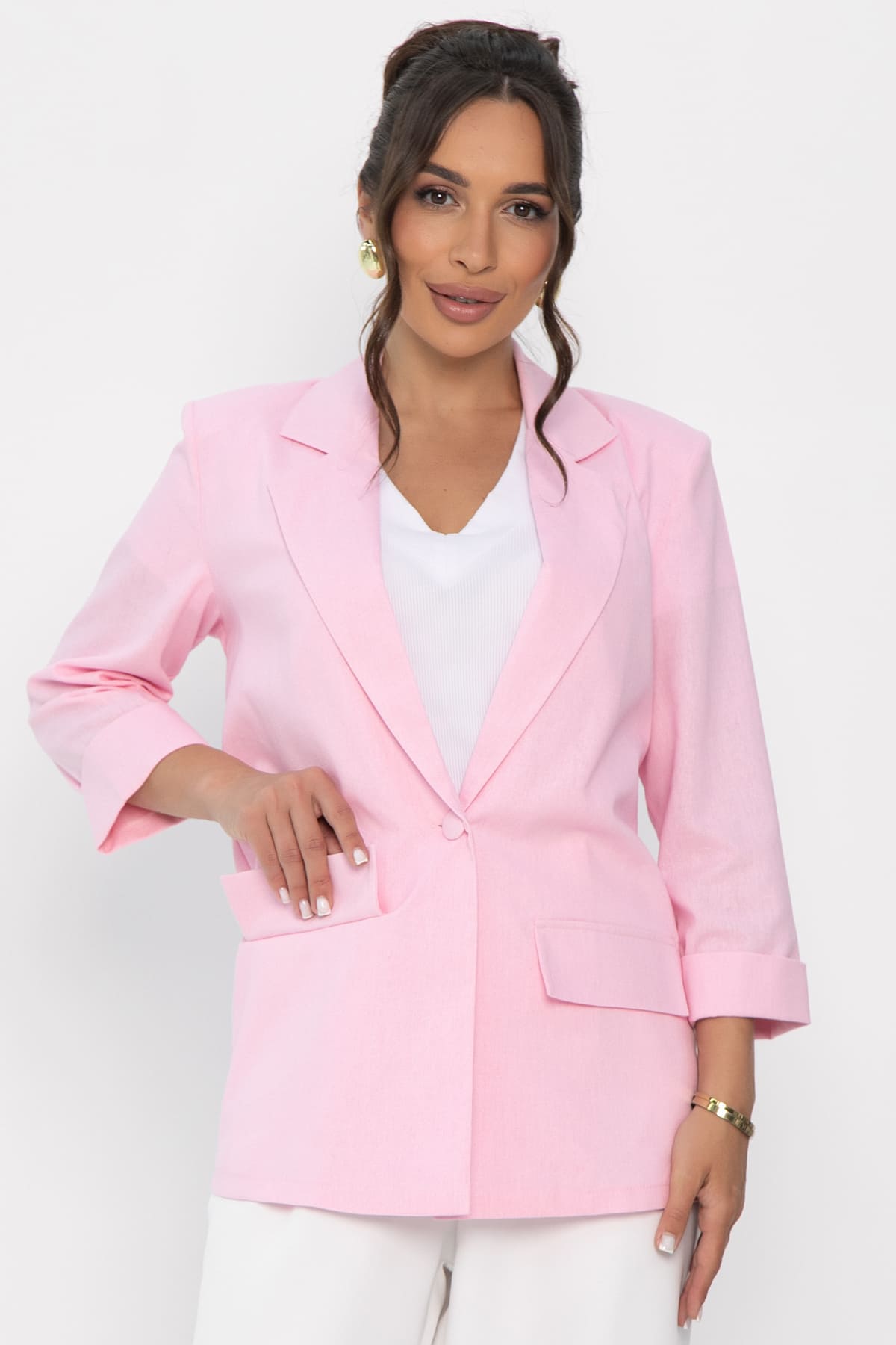 Пиджак льняной Мэрлин (розовый) Б15430-7М