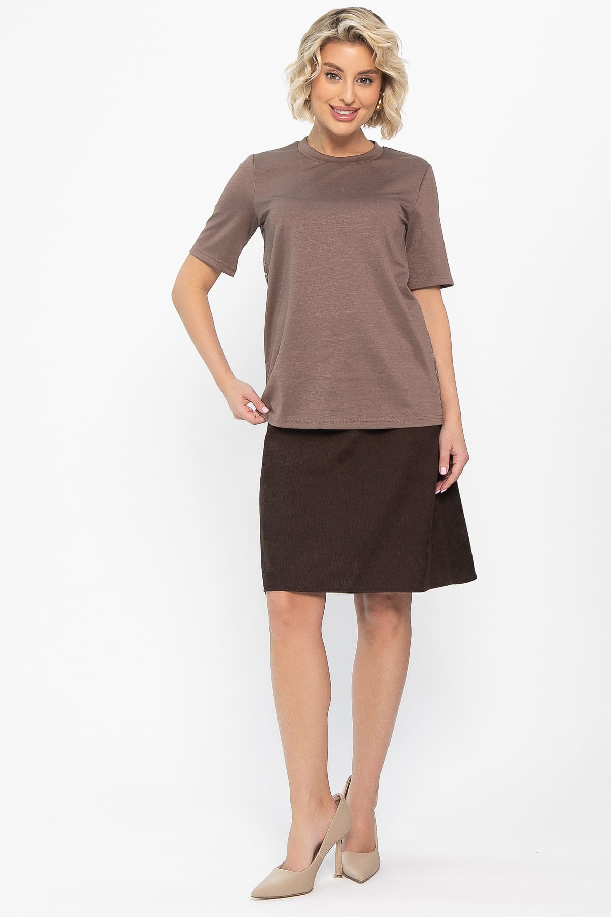 Футболка кружевная Нэсти (коричневая) Б14656-10М