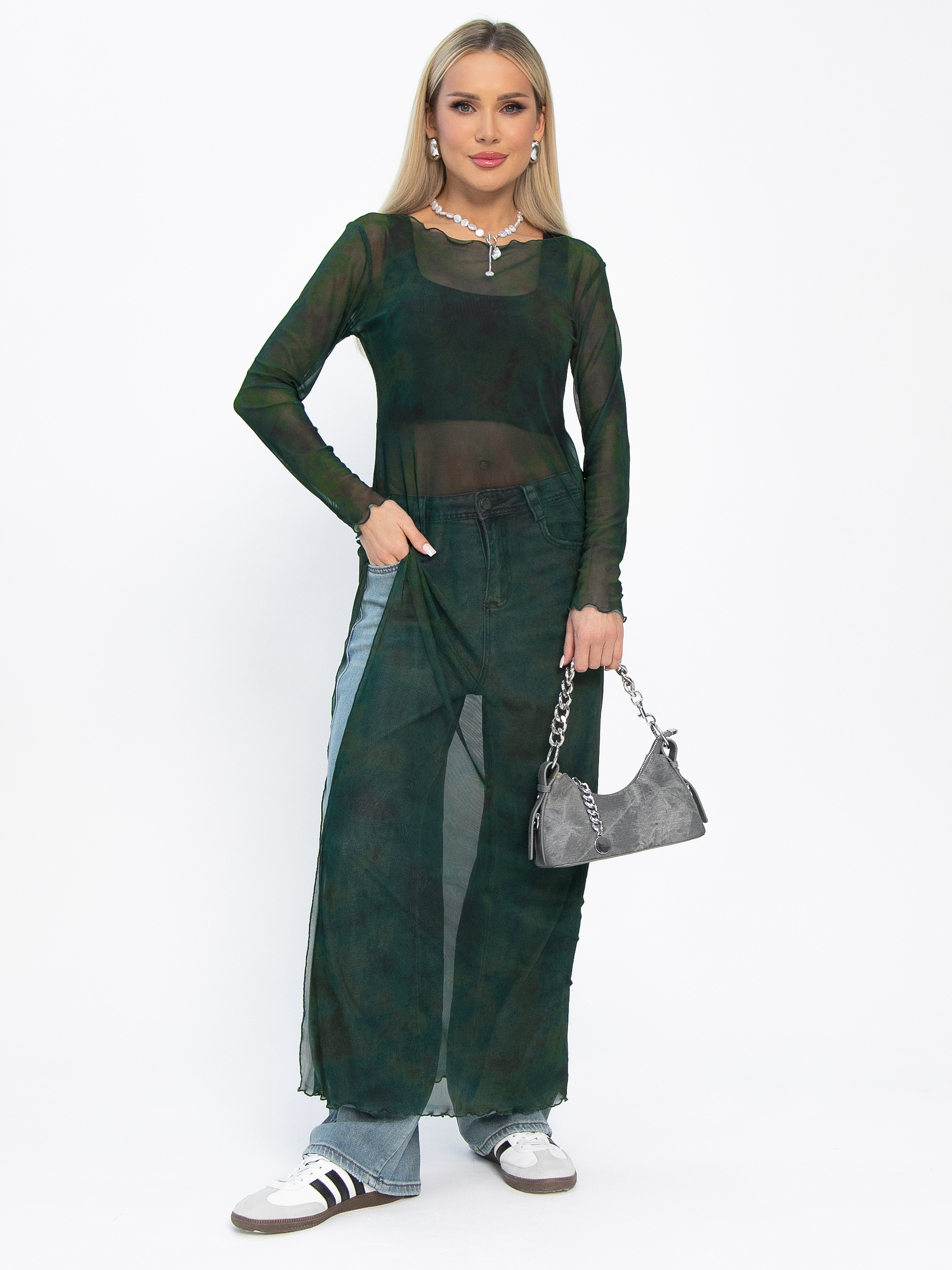 Платье пляжное длинное Ты и море (зеленое) П15291-1М