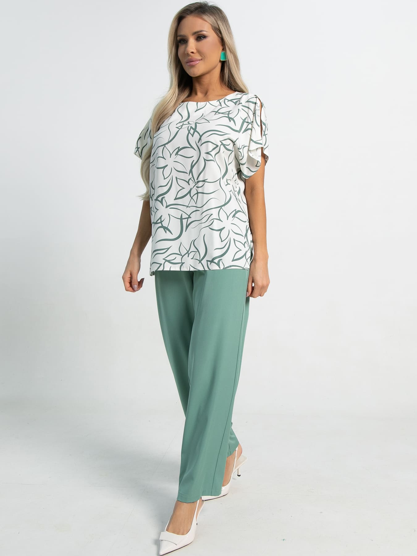 Костюм брючный Наше лето (мятно-молочный) К15717-8М