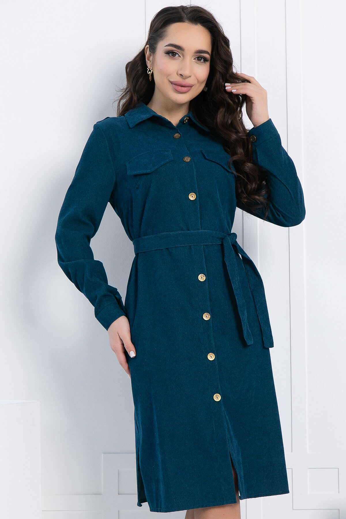 Платье-рубашка В большом городе (сине-зеленое) П12798М