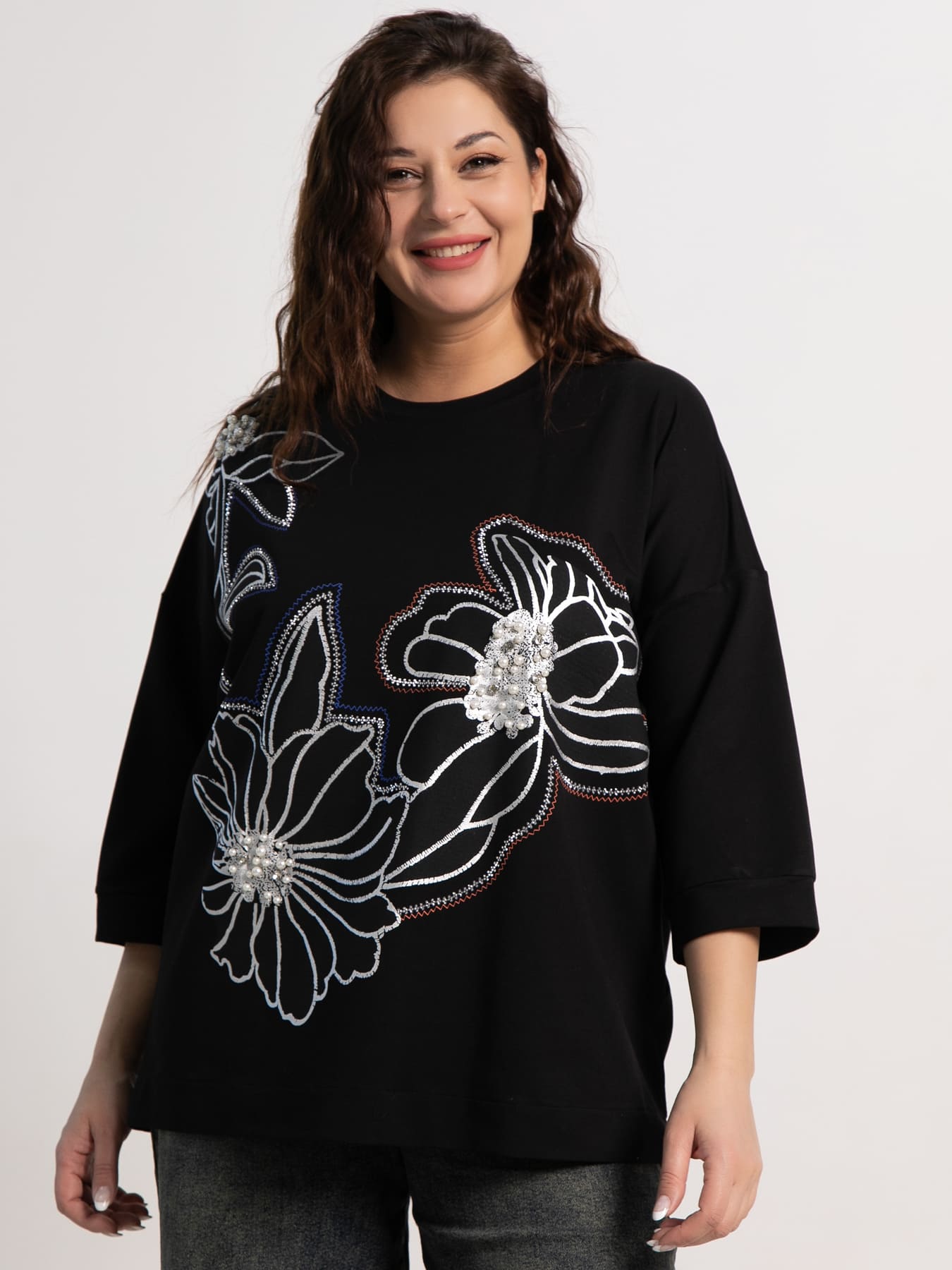 Блуза Цветочная рапсодия (черная) Б15311-18М