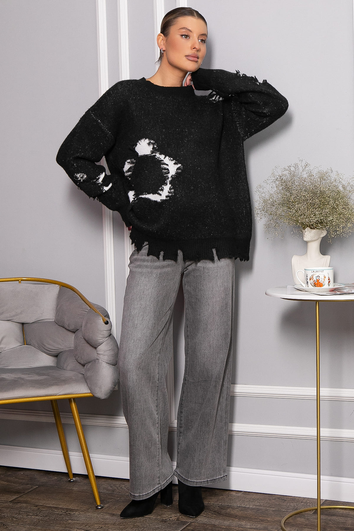 Свитер рваный Наиль (черный) Б14419-13М