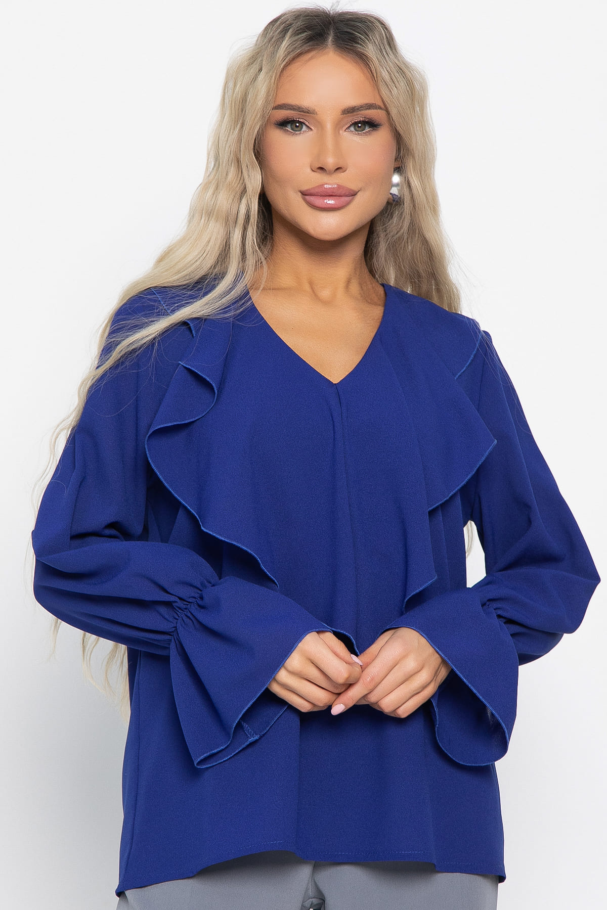 Блуза шифоновая Вэнси (синяя) Б15023-8М