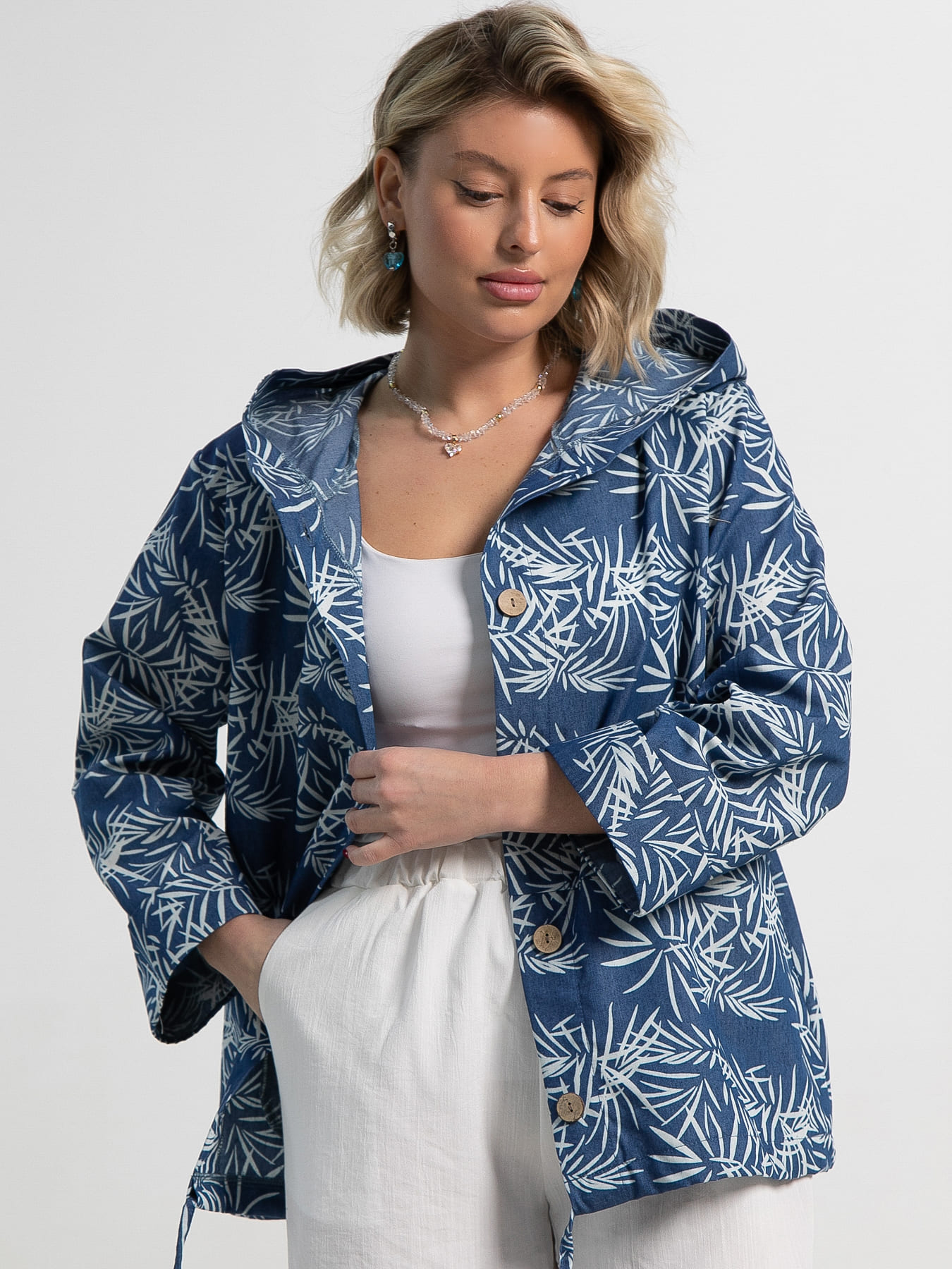 Пыльник Летний день (бело-синий) Б15182-8М