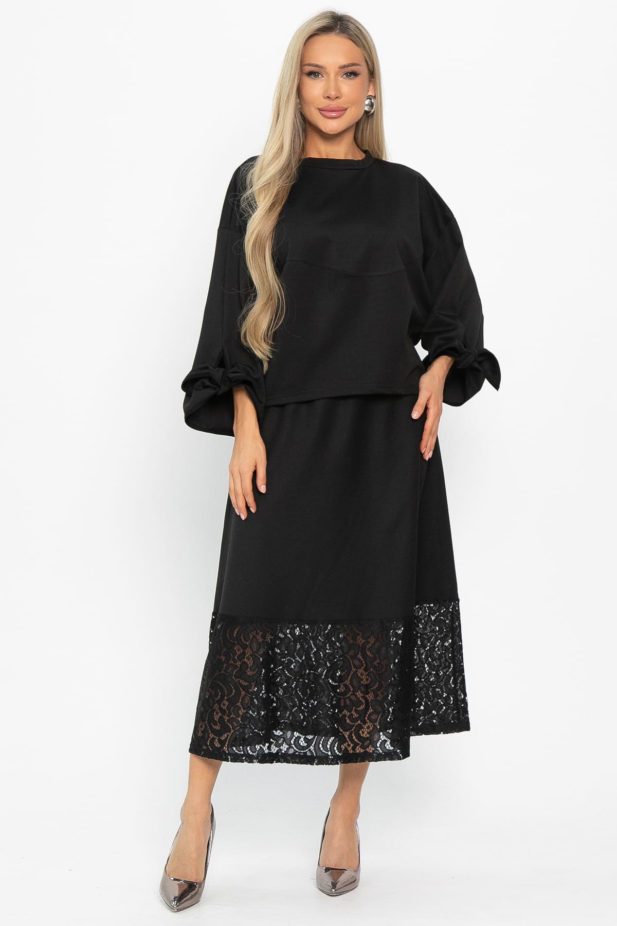Юбка с кружевом Элегия (черная) Ю14913-10М