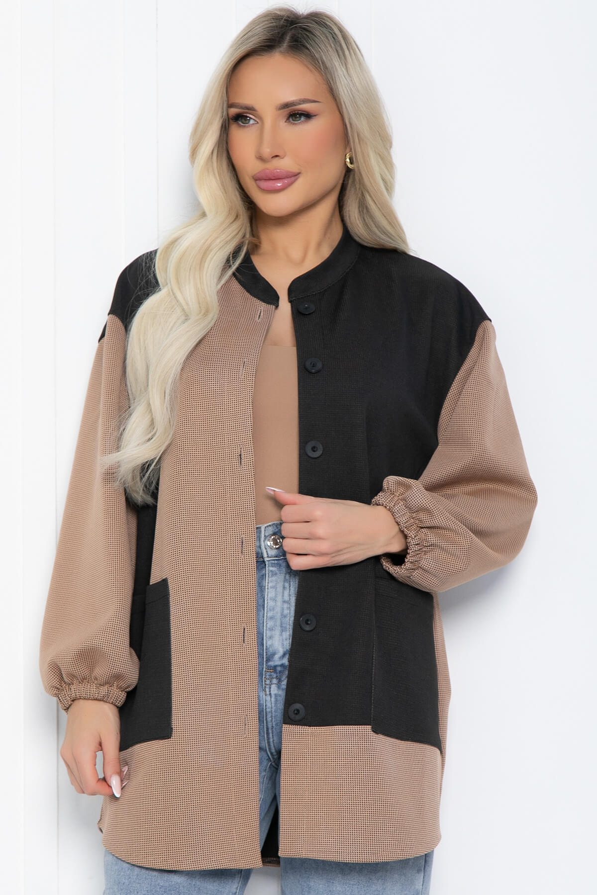 Рубашка Универ (бежево-черная) Б12494-24