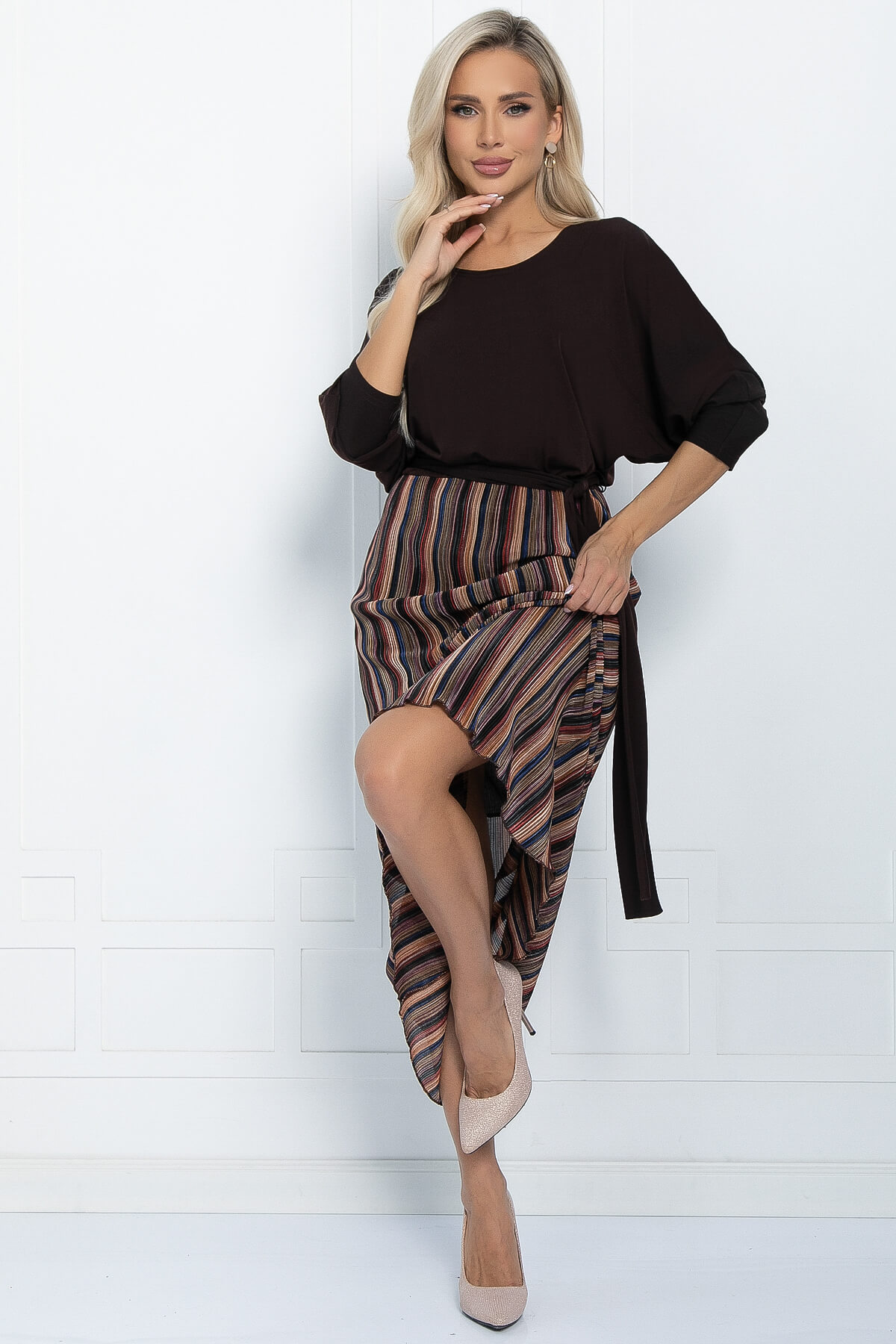 Платье Королева гофре шоколад П10061