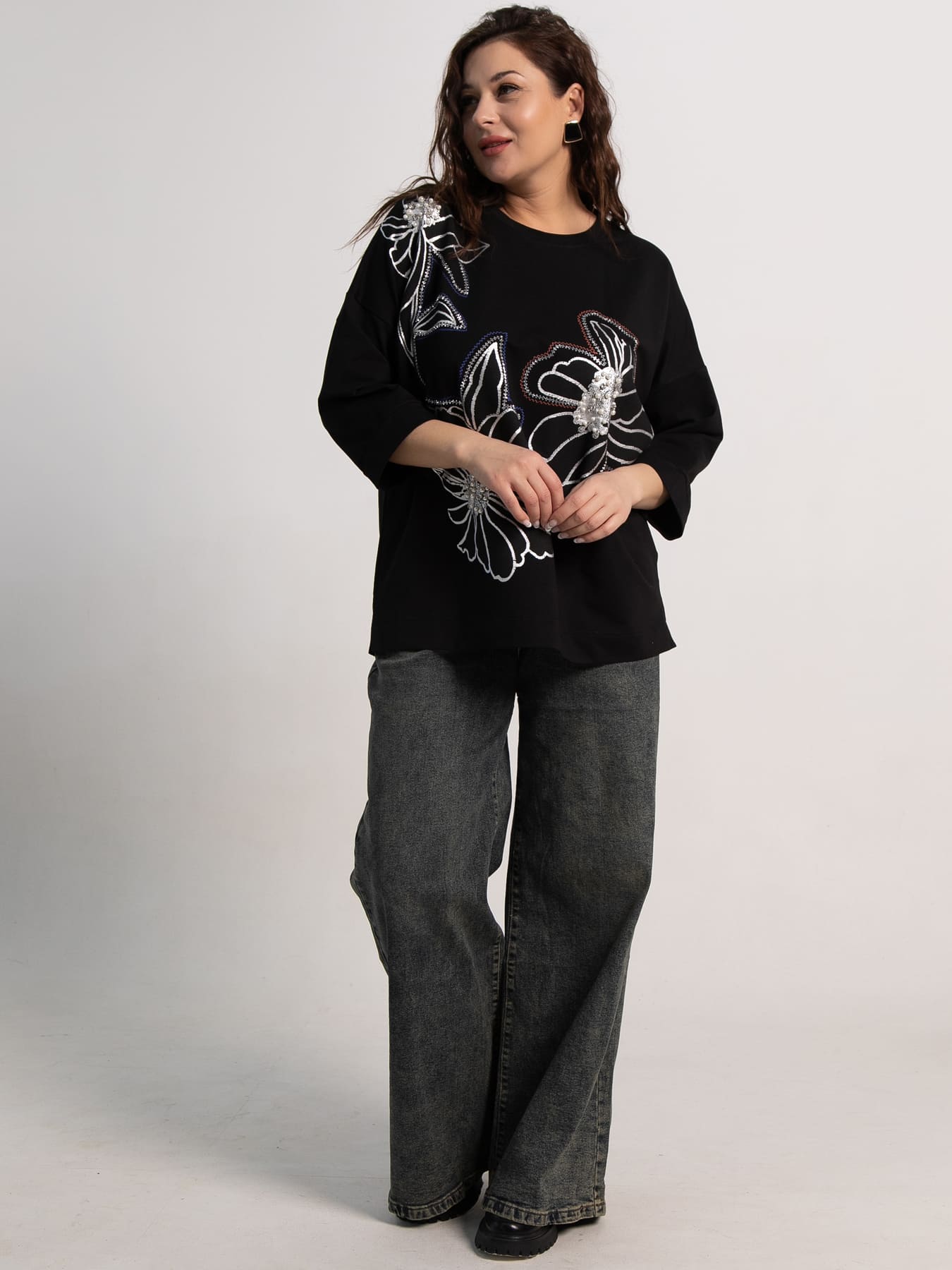 Блуза Цветочная рапсодия (черная) Б15311-18М