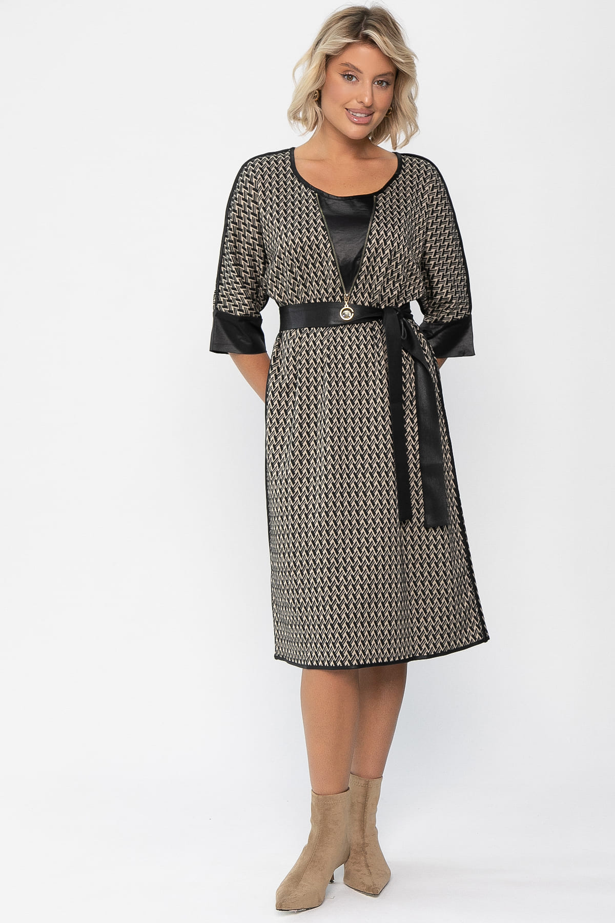 Платье Селин (черно-бежевое) П11301