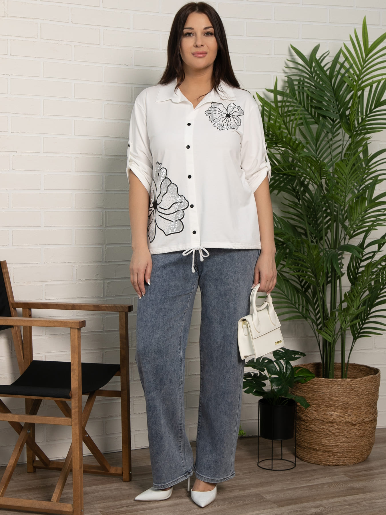 Блуза Оттенки нежности (белая/цветы) Б15712-18М