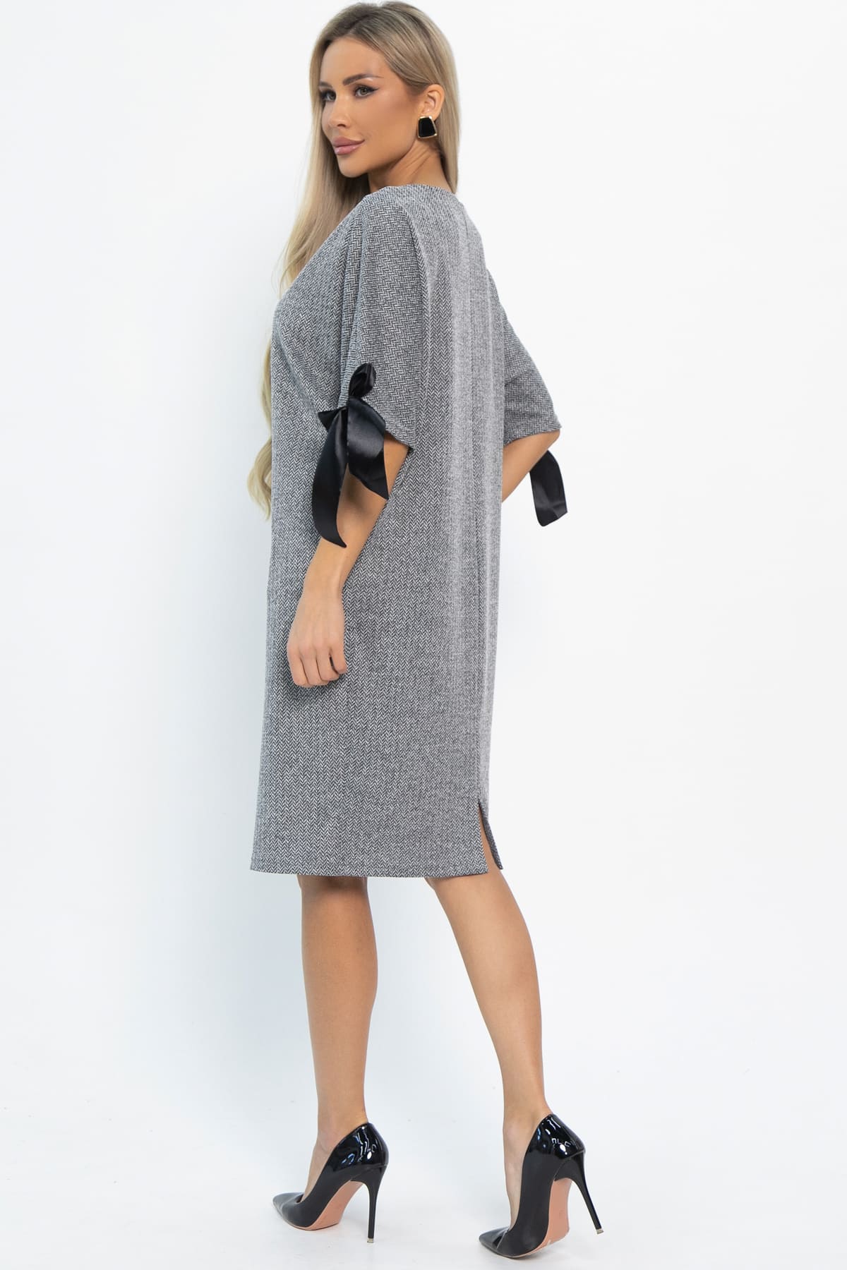 Платье с бантами Кайла (серое) П14873-10М